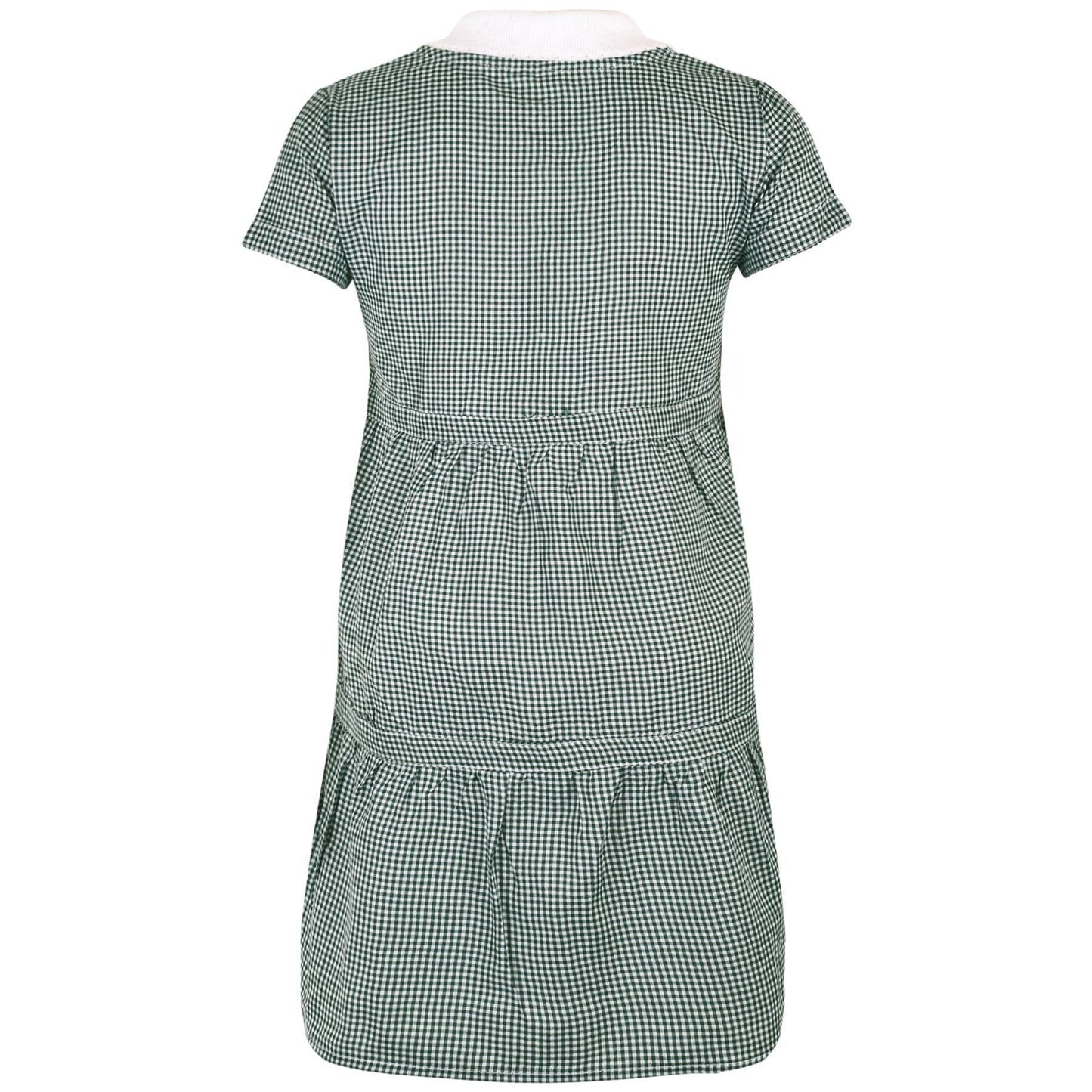 Kids Girls Gingham School Dress Check Button Up Tiered Dresses With Scrunchies