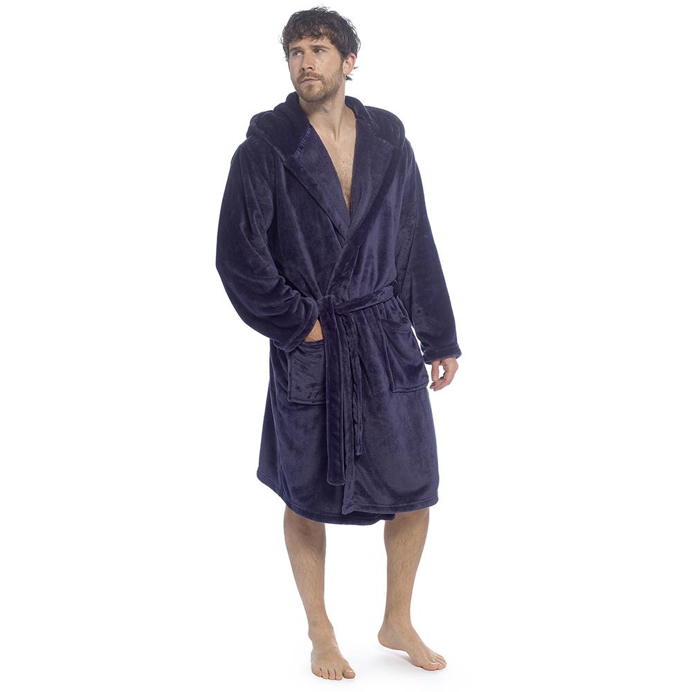 A2Z Mens Supersoft Hooded Fleece Gown Warm Plush Bathrobe with Belt M to XXL UK