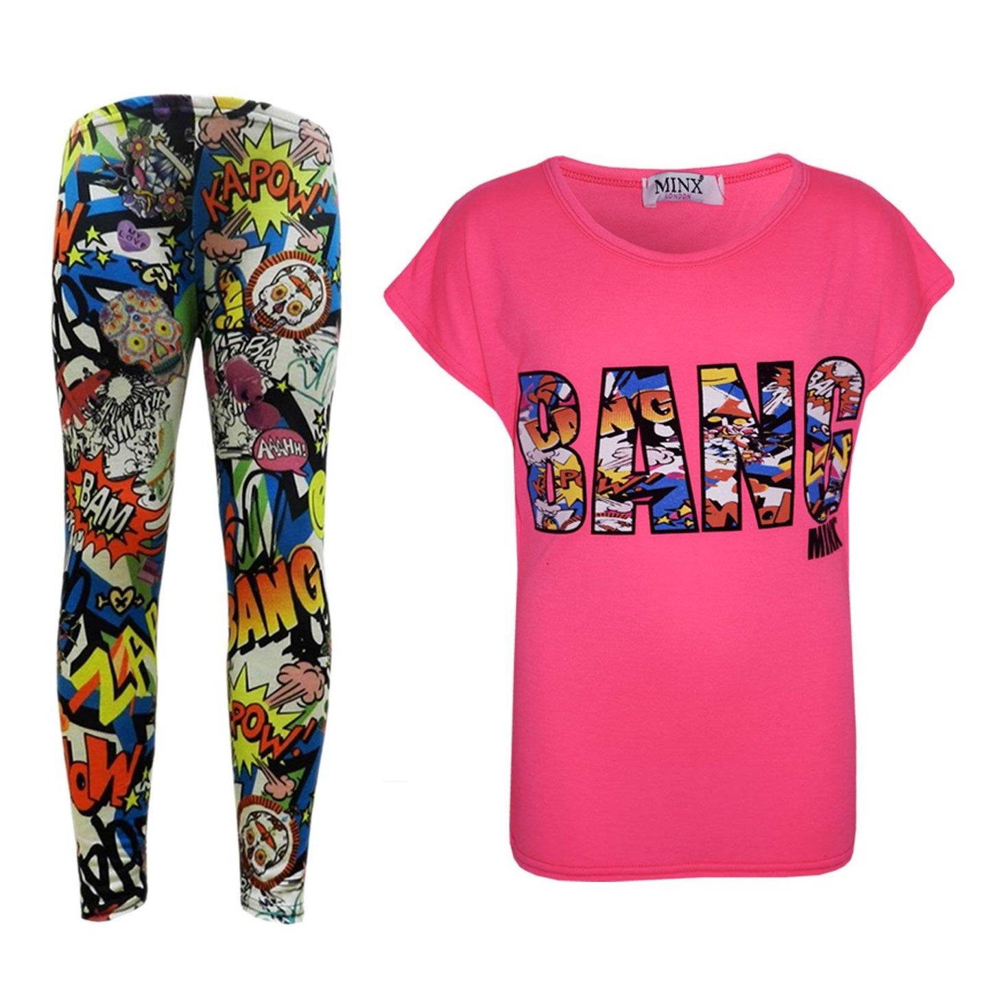 Kids Girls BANG Printed Trendy Top & Stylish Fashion Legging Set Age 7-13 Years