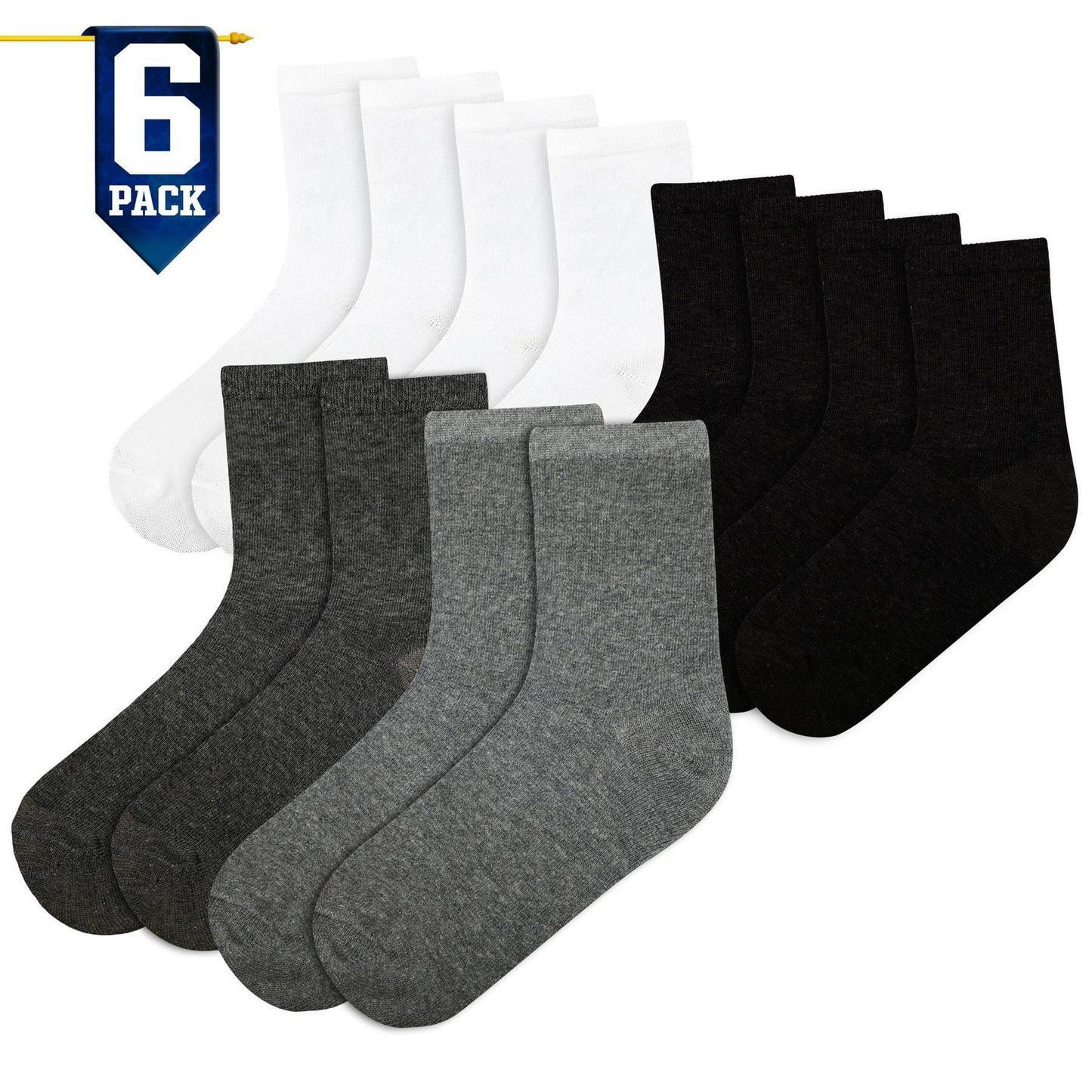 Kids Boys Girls Back to School Cotton Rich Plain Ankle School Socks Pack 6