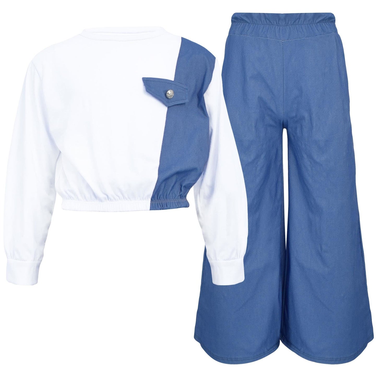 Kids Girls Crop Top Set Casual Long Sleeve Crop Top Flared Trouser Age 3-14