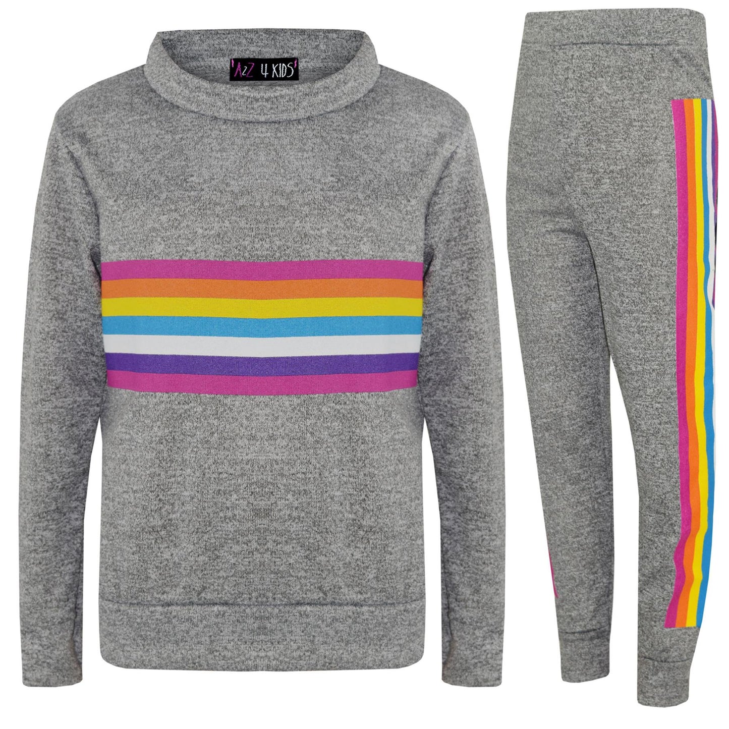 Kids Girls Lounge Suit Rainbow Striped Top Bottom Lounge Wear Tracksuit 7-13 Yr