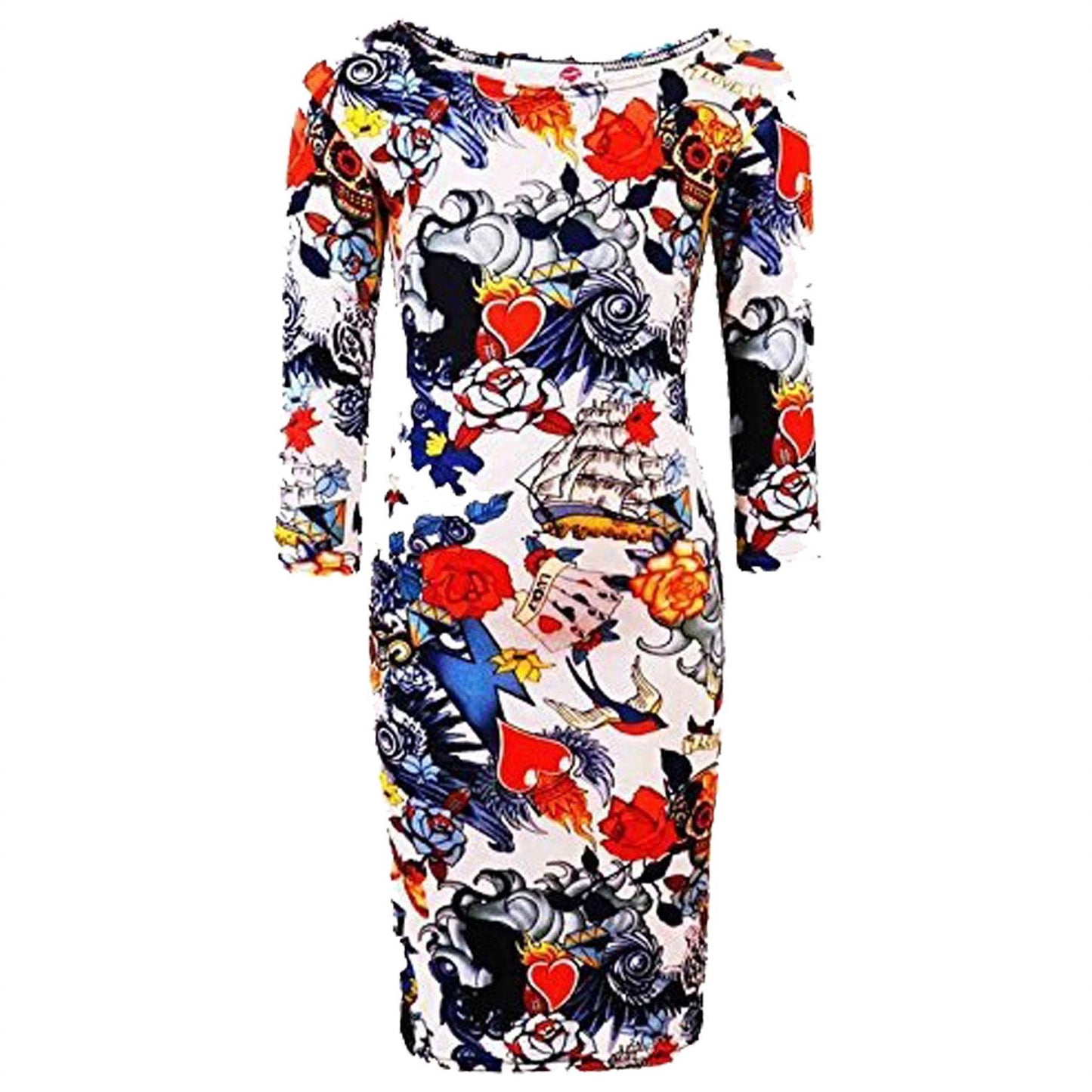 Girls Midi Dress Red Abstract Blue Floral & White Comic Fashion Dress 7-13 Years