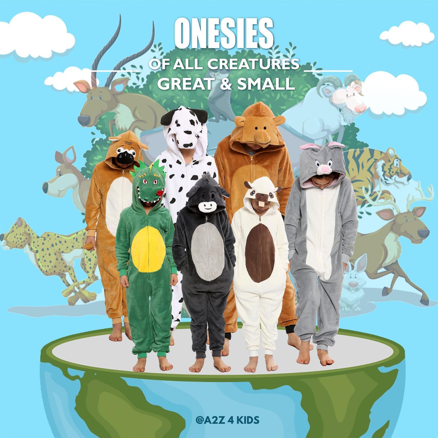 A2Z Onesie One Piece Kids Animal Pyjamas Shepherd Sleepsuit Costume Girls Boys