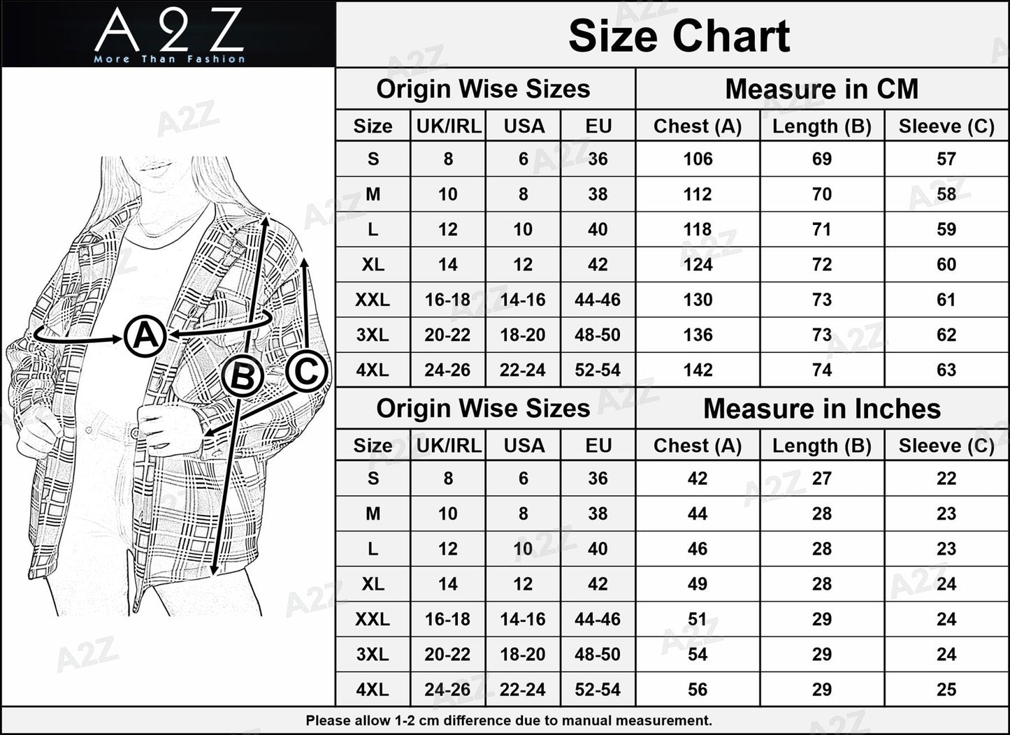 A2Z Ladies Shacket Shirt Jacket Checked Zipped Top Hooded Warm Coat Size S-4XL