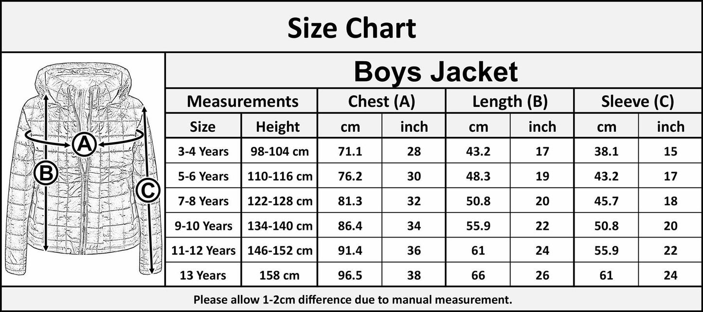 Kids Padded Jackets Boys Hooded Puffer Warm Thick School Coats Age 3-13 Years