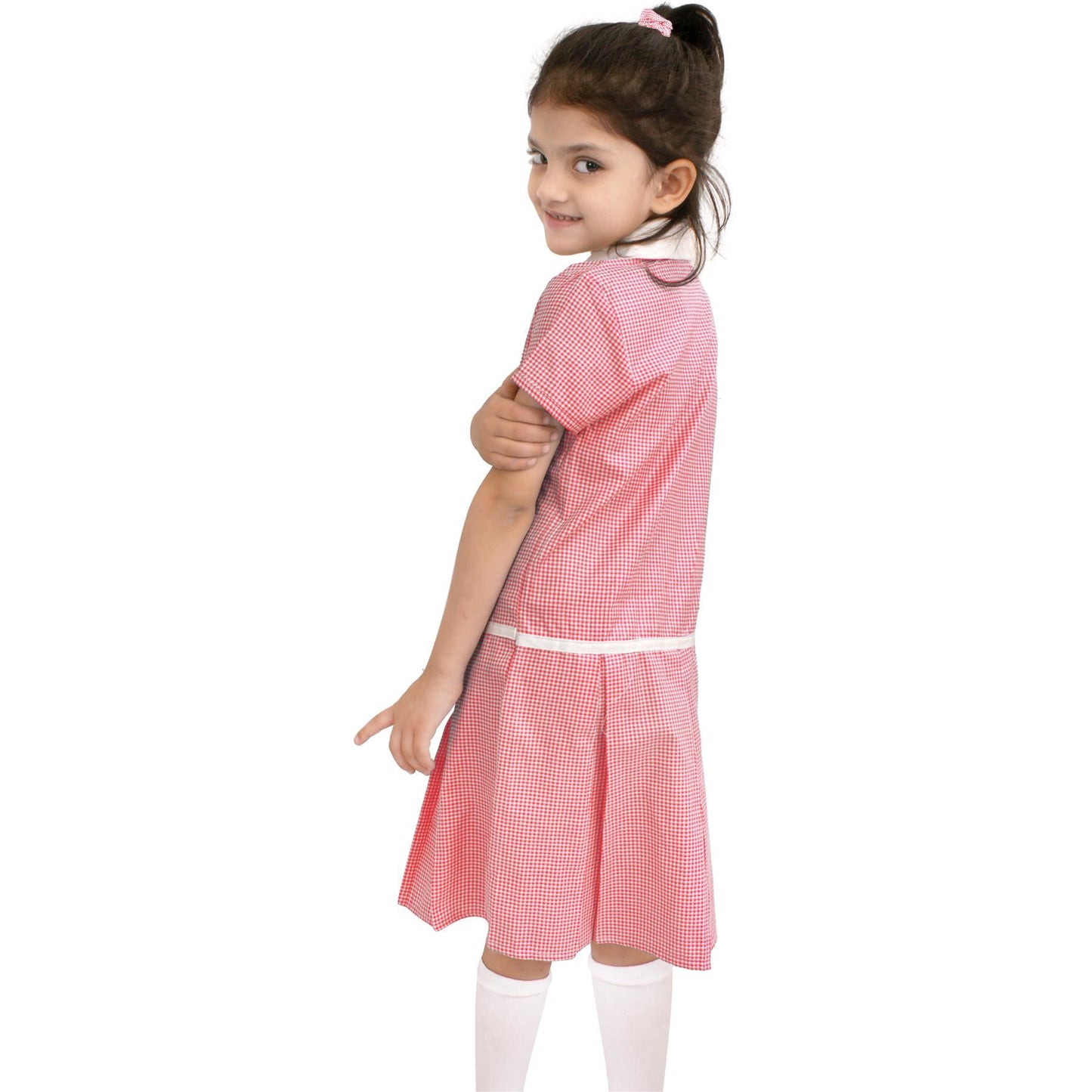 Kids Girls Gingham School Dress Zip Up Check Dresses With Matching Scrunchies