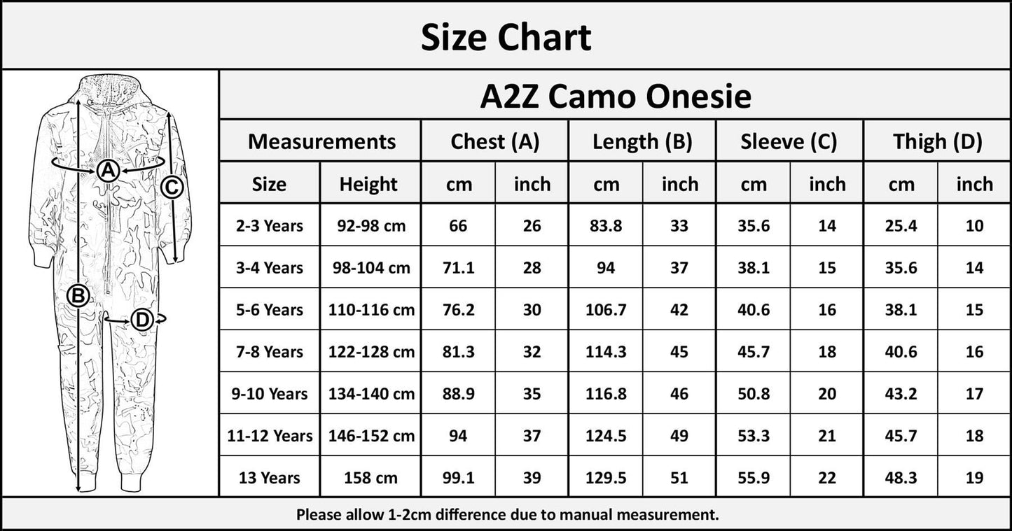 Kids Girls Boys A2Z Onesie One Piece Camouflage Print Jumsuit Playsuit 5-13 Year