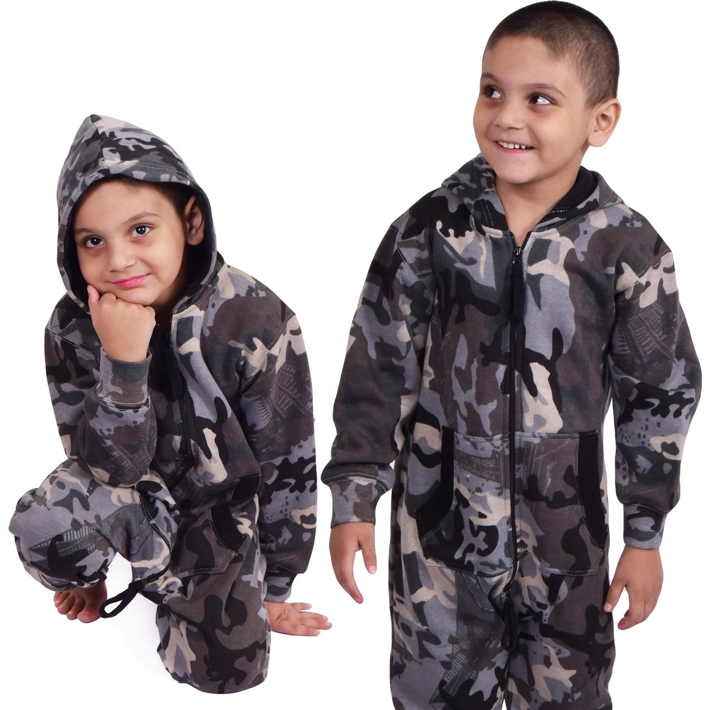 A2Z Onesie One Piece Kids Camo Charcoal Pyjamas Sleepsuit Costume Girls & Boys