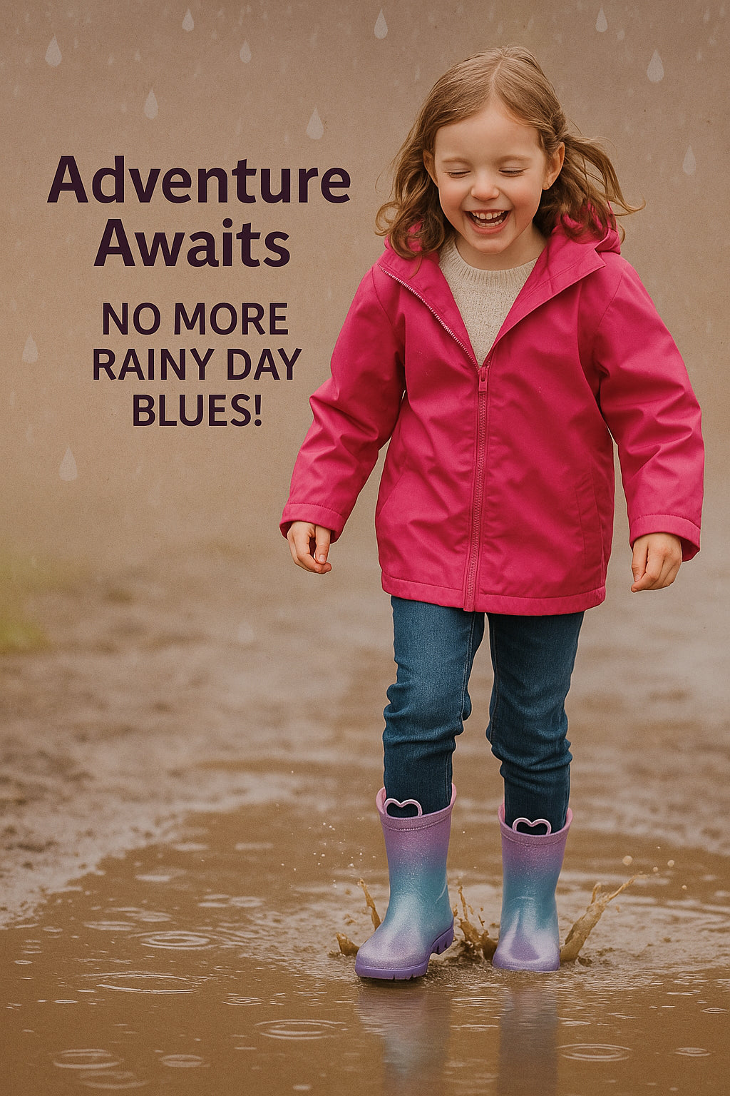 Kids Girls Glitter Rainbow Gradient Wellington Boots Heart Handle PVC Rain Boot