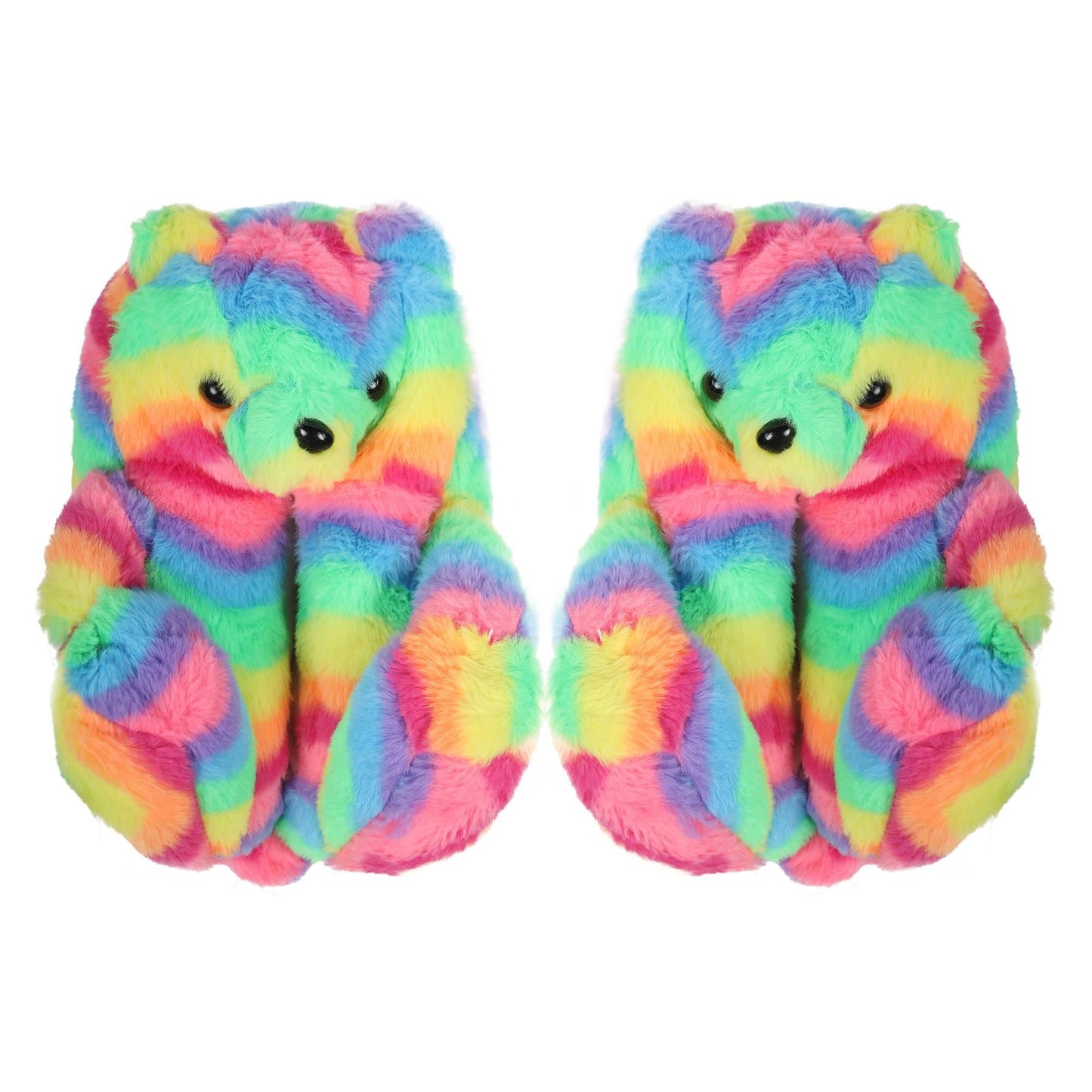 Kids Girls Womens 3D Rainbow Bear Slippers Cute Animal Face Soft Plush Warm Shoe