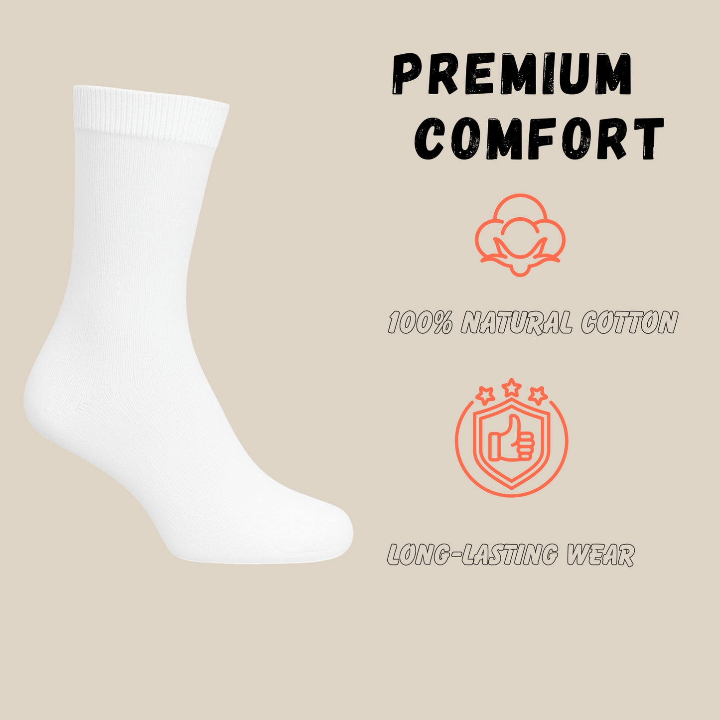 Plain Mens Cotton Socks 6 Pack Luxurious Soft Comfortable Casual Socks For Men