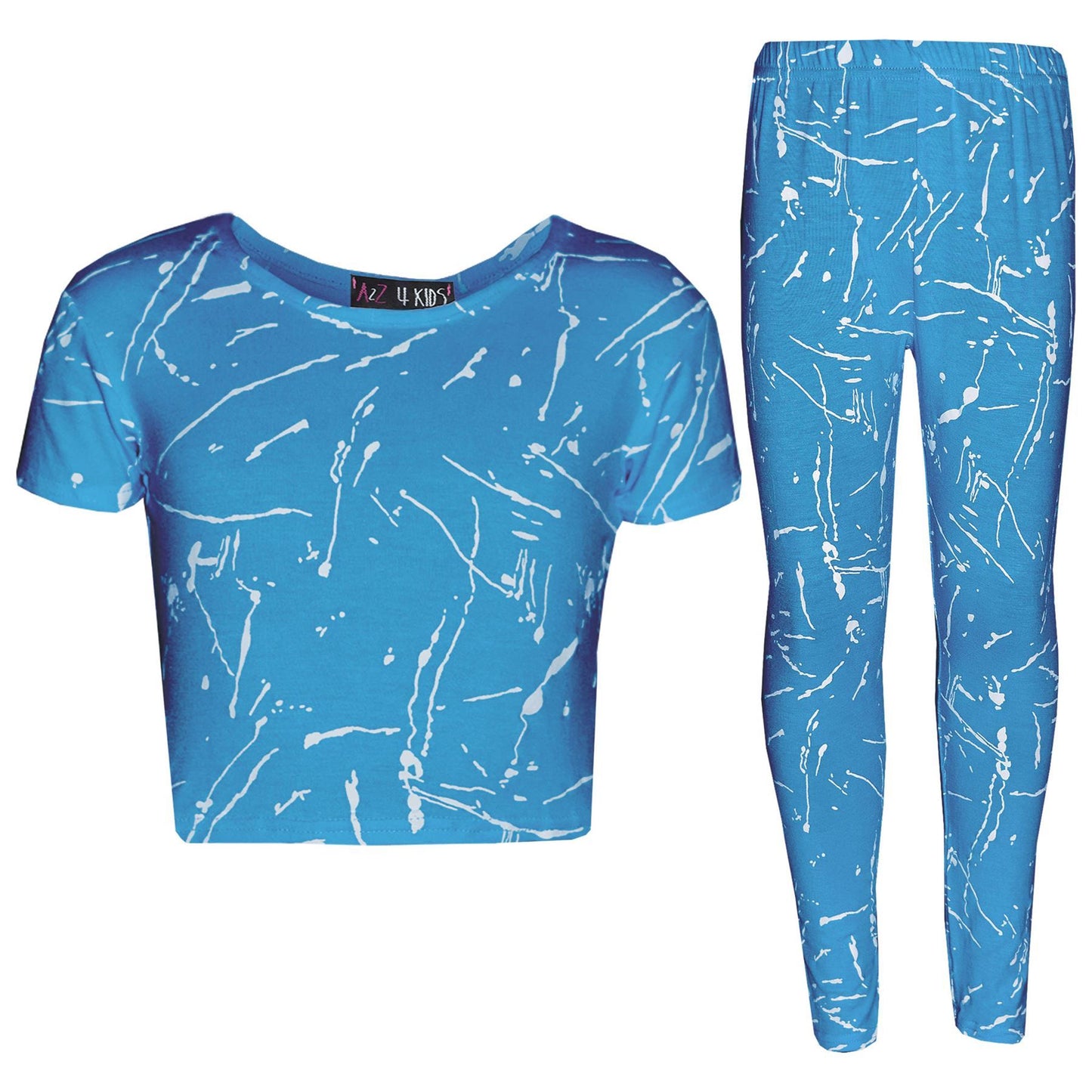 Girls Top Kids Splash Print Stylish Crop Top & Fashion Legging Set Age 7-13 Year