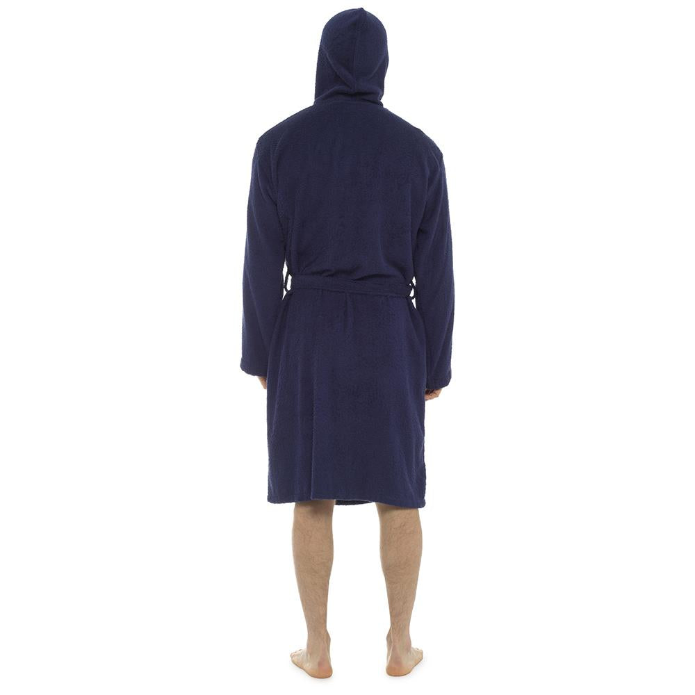 Mens Hooded Towelling Robe Soft Cotton Absorbent Bathrobe with Belt Deep Pockets