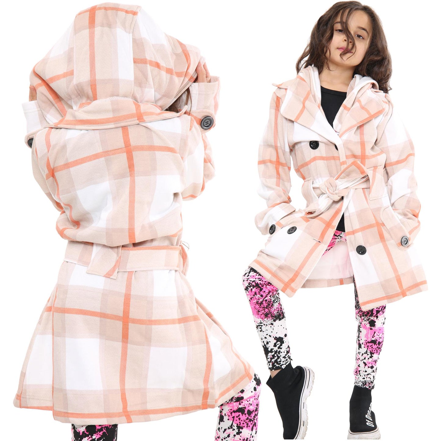 A2Z 4 Kids Parka Jacket Hooded Warm Jacket Oversized Belted Cuffs 5 -13 Years