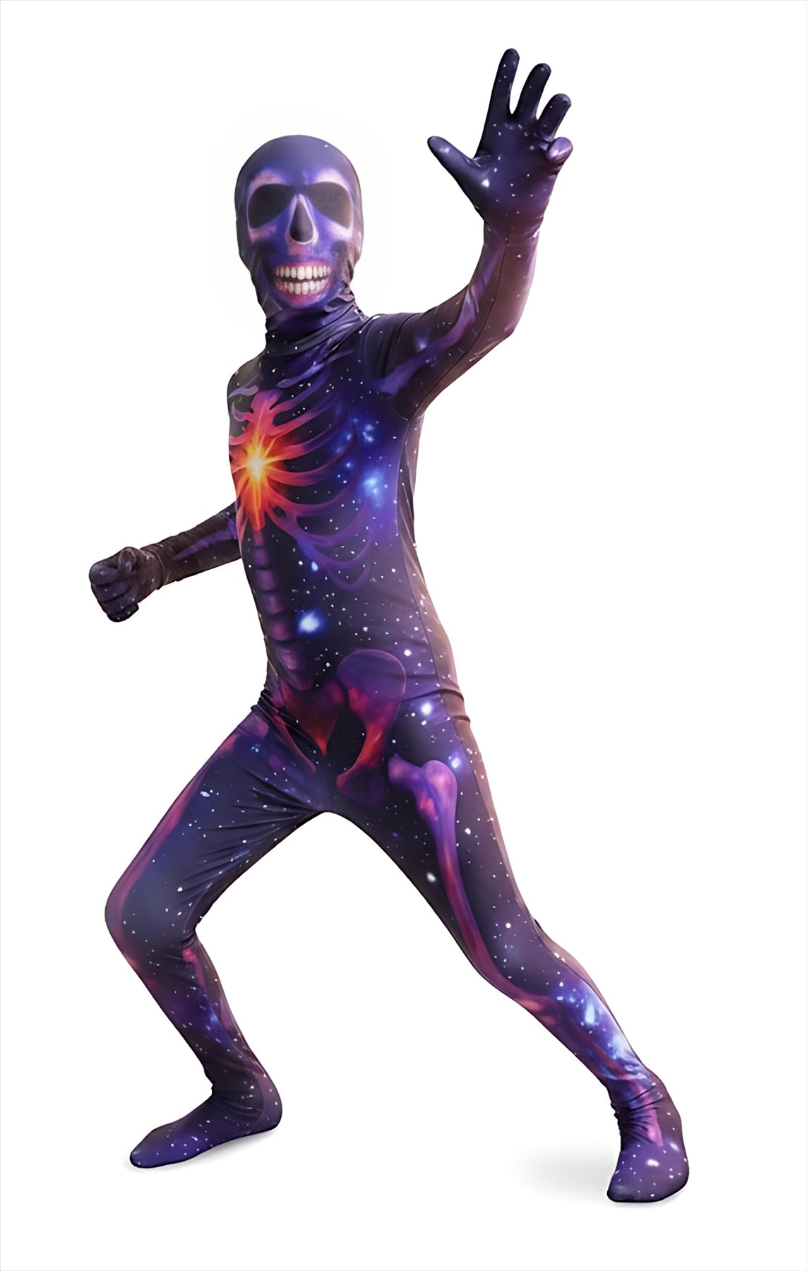 Girls Boys Galaxy Glow Skeleton Halloween Costume Cosmic Jumpsuit Mask 3-14 Yr