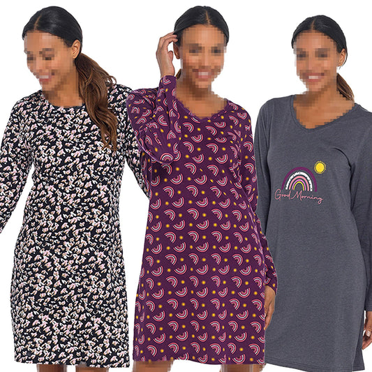 A2Z Ladies Long Sleeves Nightie Cotton Jersey Sleepwear Comfortable Nightshirts