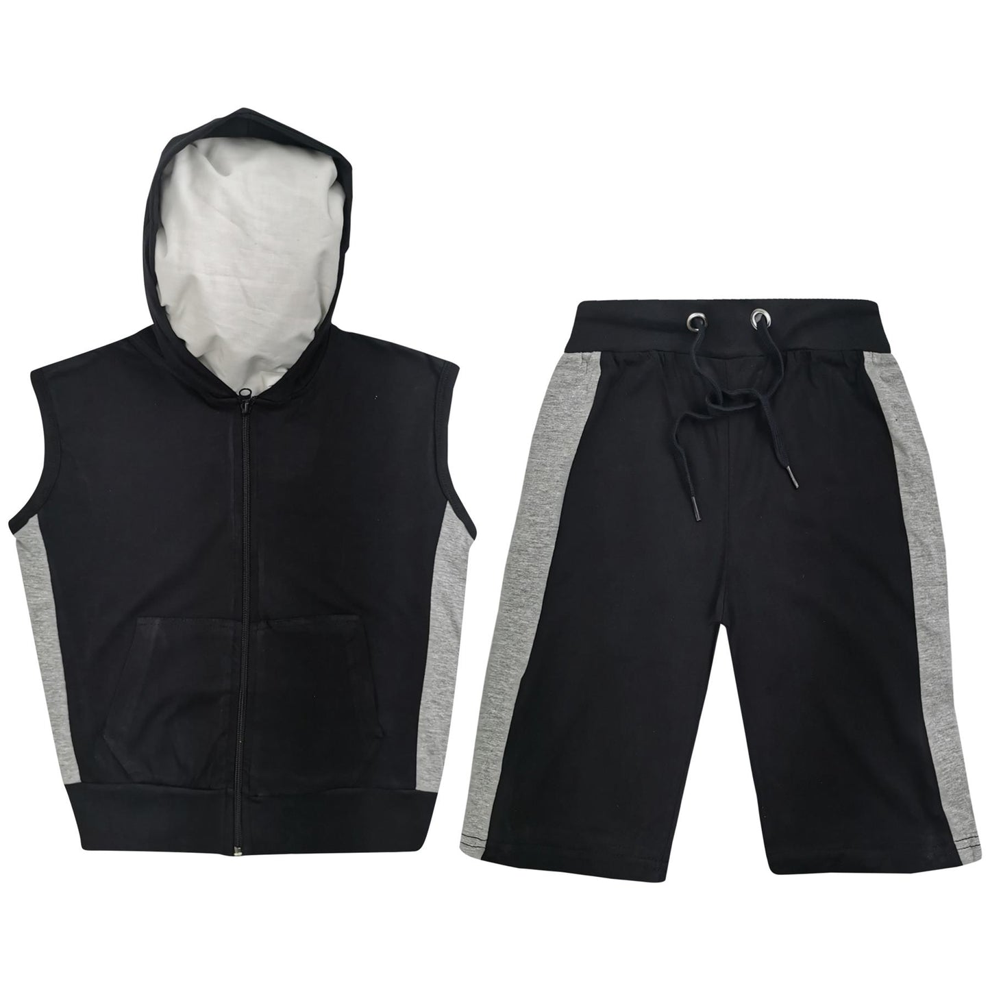 A2Z 4 Kids Girls Boys Hooded Zipper Top Shorts Set Sleeveless Summer Outfit