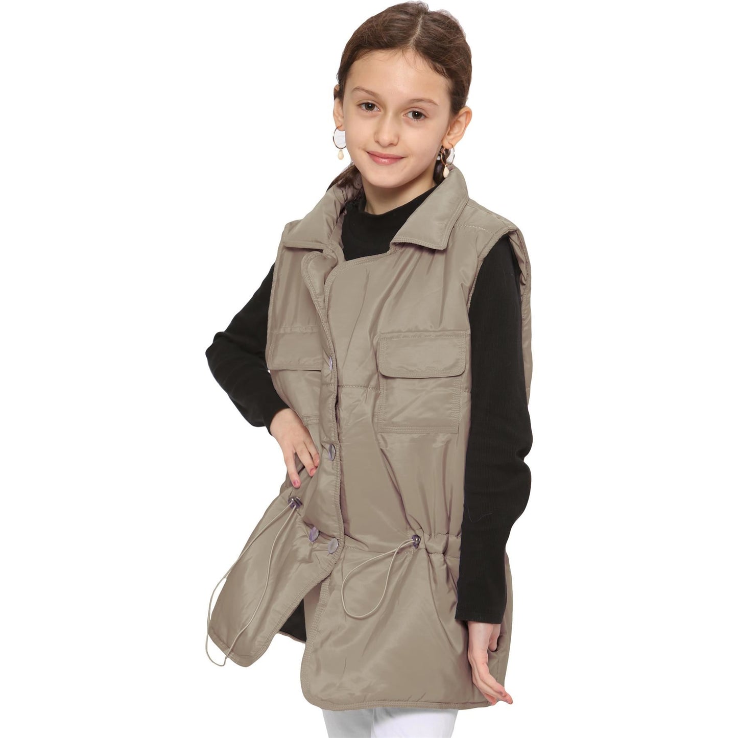 Kids Girls Sleeveless Coat Gilet Fashion Oversized Gilet Style Jacket Coat