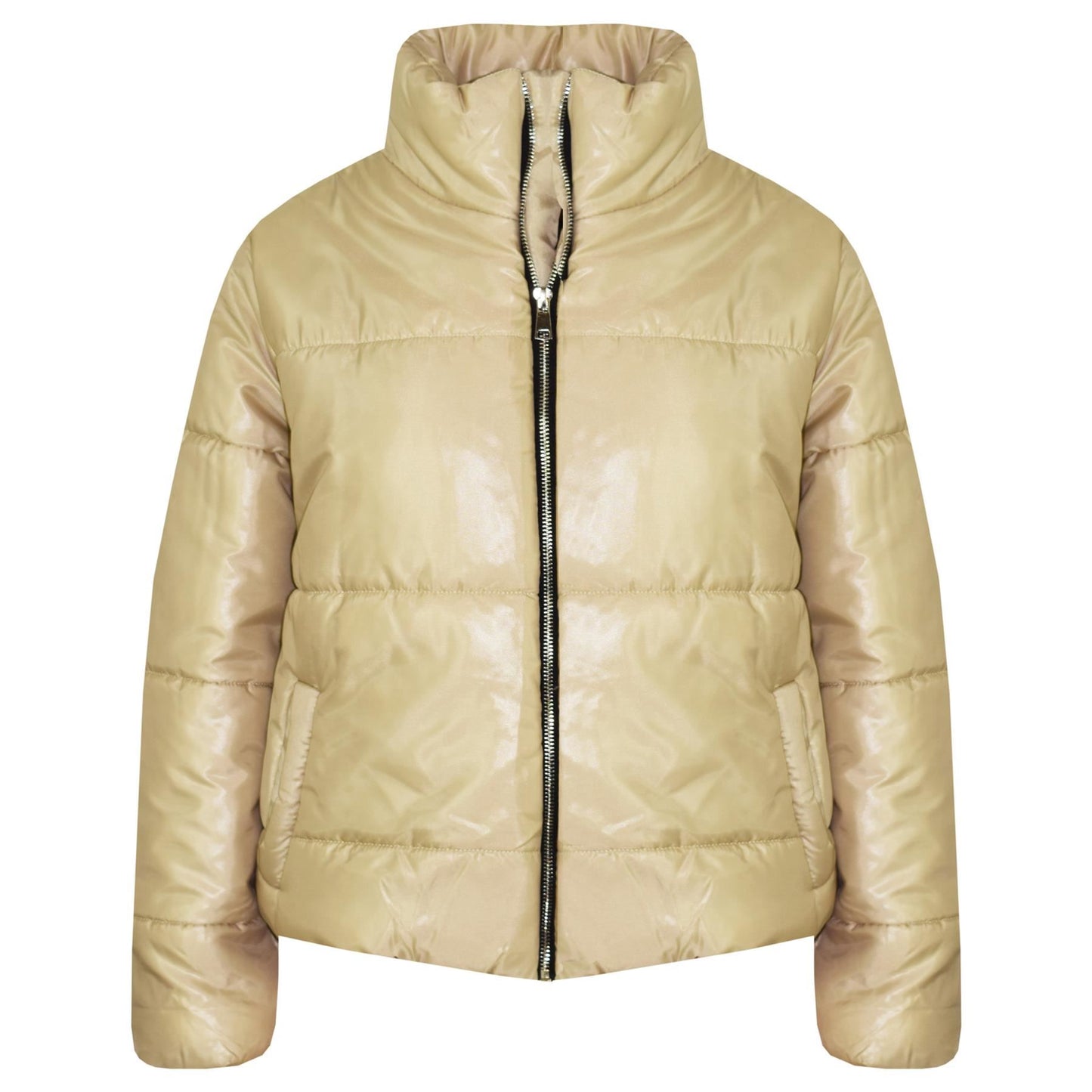 Girls Jacket Kids Wetlook Cropped Padded Quilted Puffer Bubble Jackets Coat 5-13