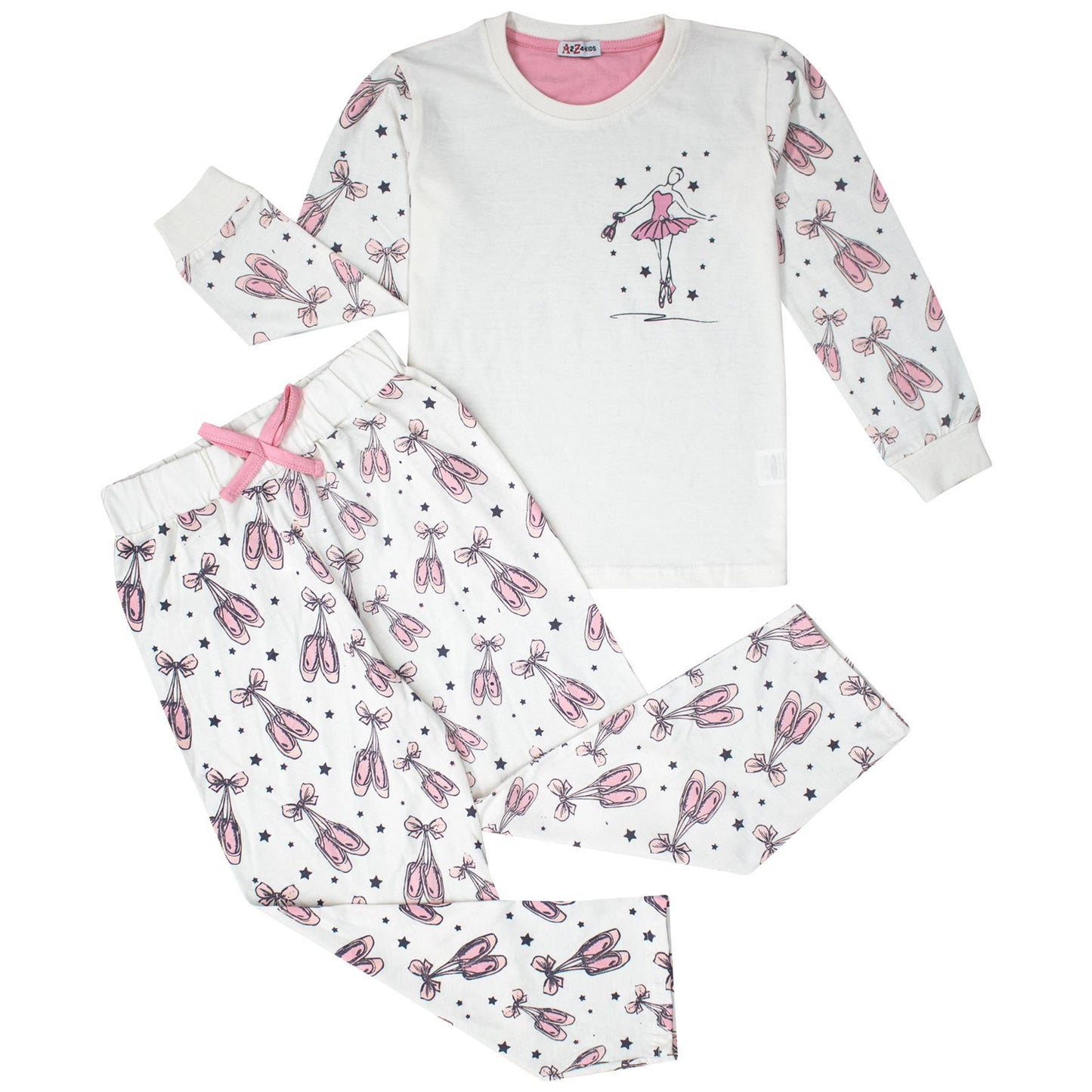 A2Z 4 Kids Girls Ballerina Print Children PJs 2 Piece Cotton Set Lounge Suit Nightwear Sleepwear Top Bottom Pyjamas Loungewear Dress Up Outfit Set Gifts for Children & Girls Age 2-13 Years
