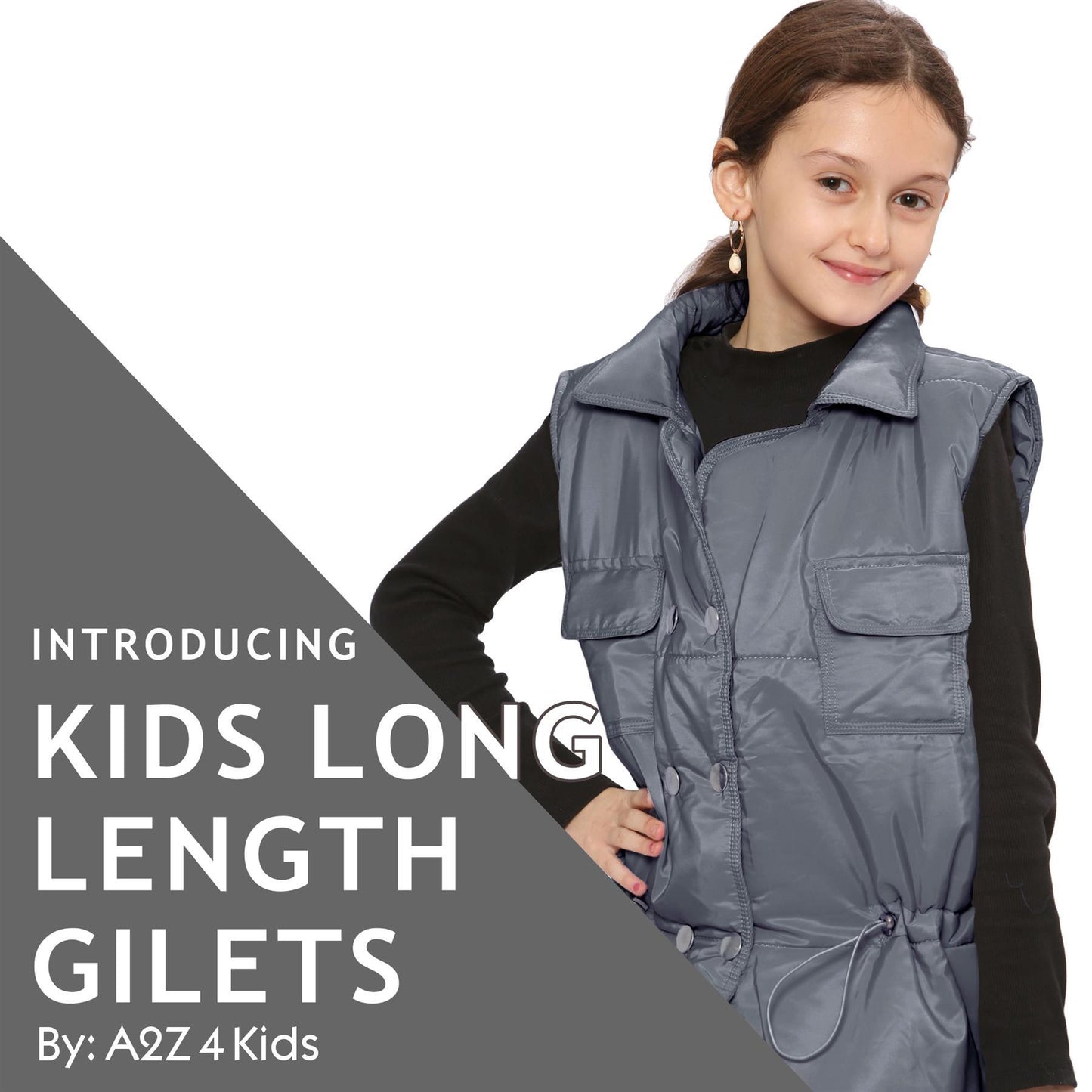 Kids Girls Sleeveless Coat Gilet Fashion Oversized Gilet Style Jacket Coat