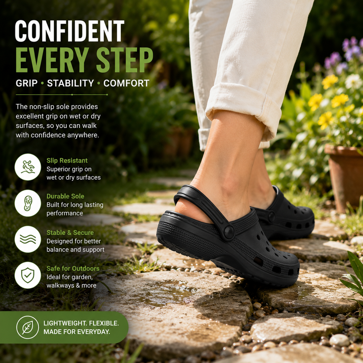 A2Z Ladies Black EVA Clogs Lightweight Garden Beach Shoes UK Sizes 3 to 7