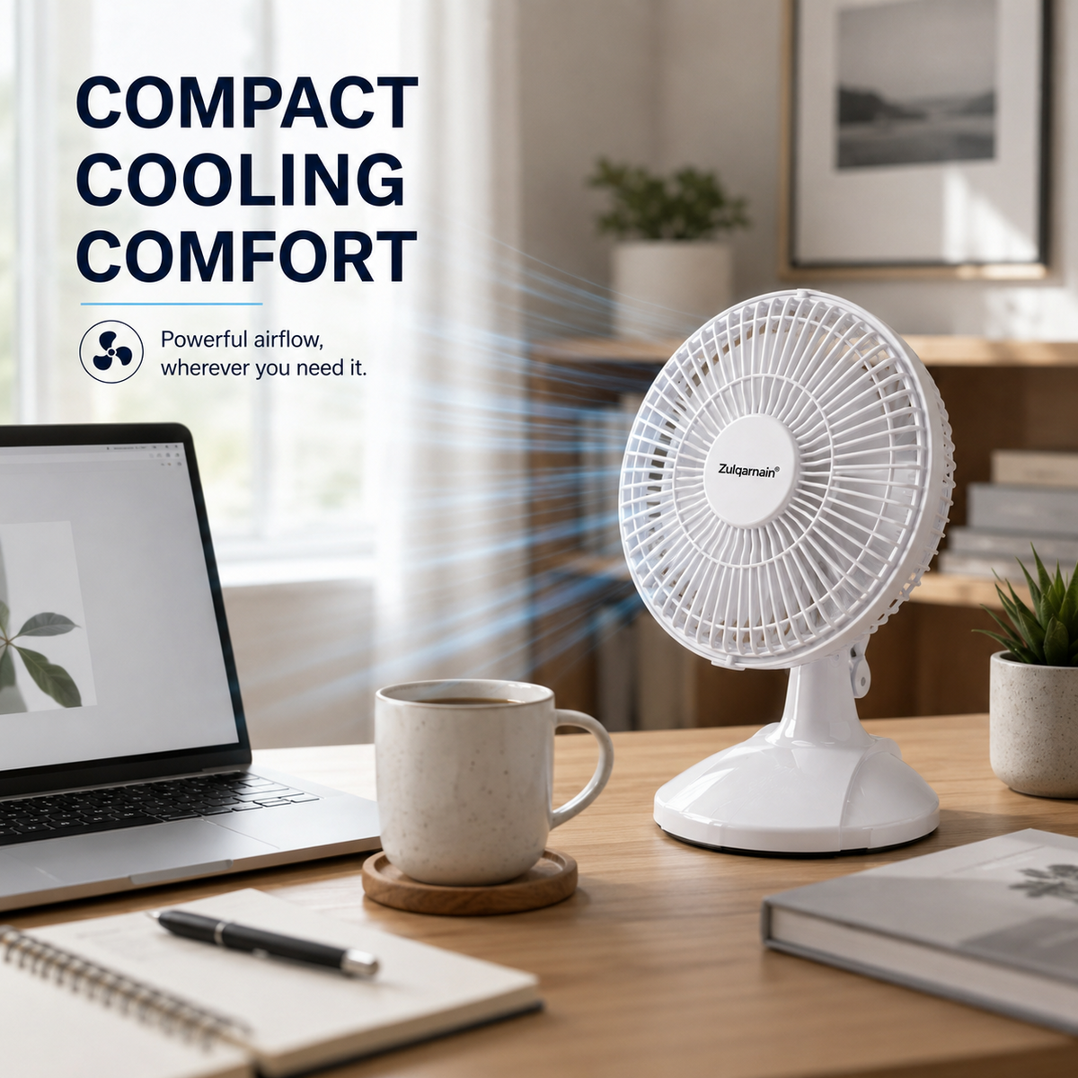 6 Inch Desk Fan White Portable Table Fan with 2 Speed Left and Right Cooling Fan