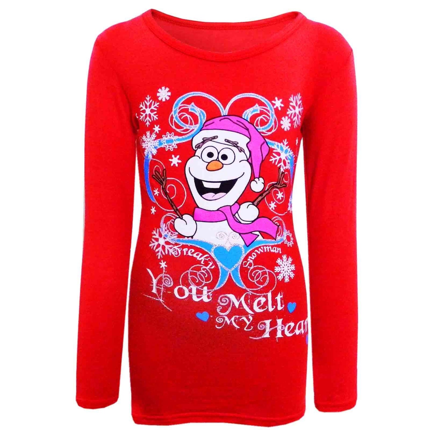 New Kids Girls Christmas T Shirt Freaky Snowman "You Melt My Heart" Fashion Top