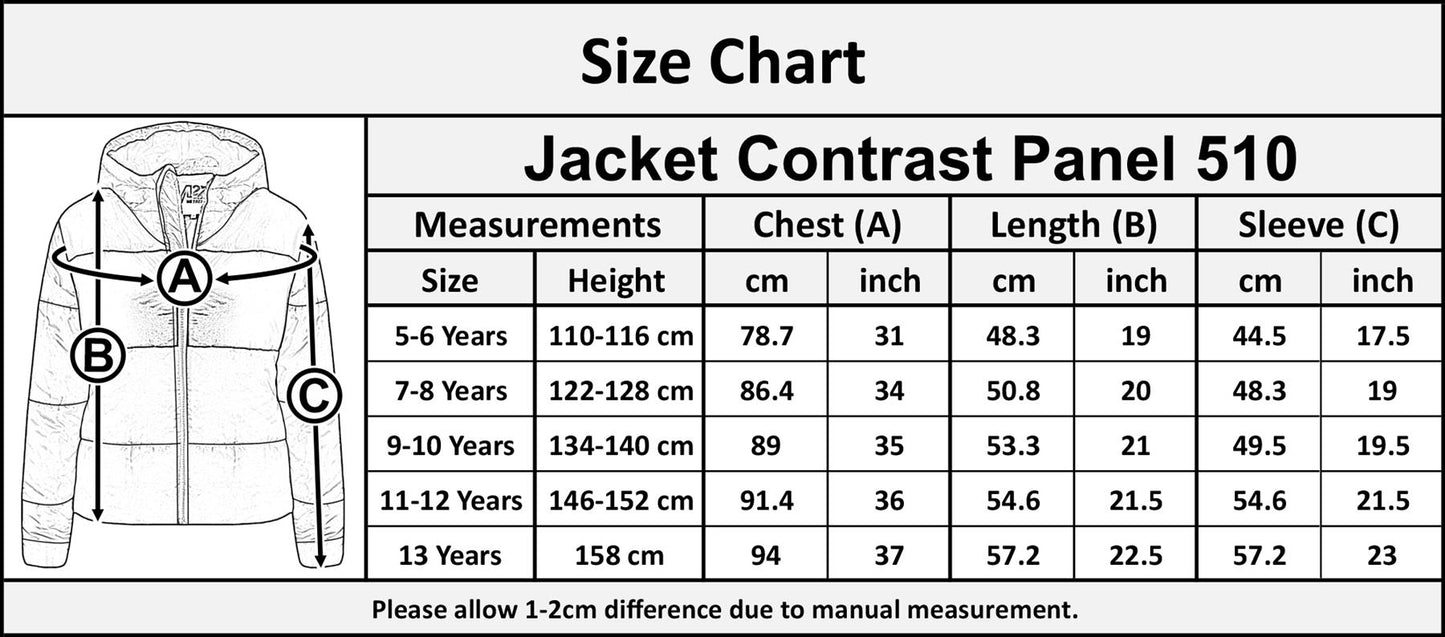 Kids Girls Boys Contrast Panel Jackets Hooded Padded Quilted Warm Coats 5-13 Yr
