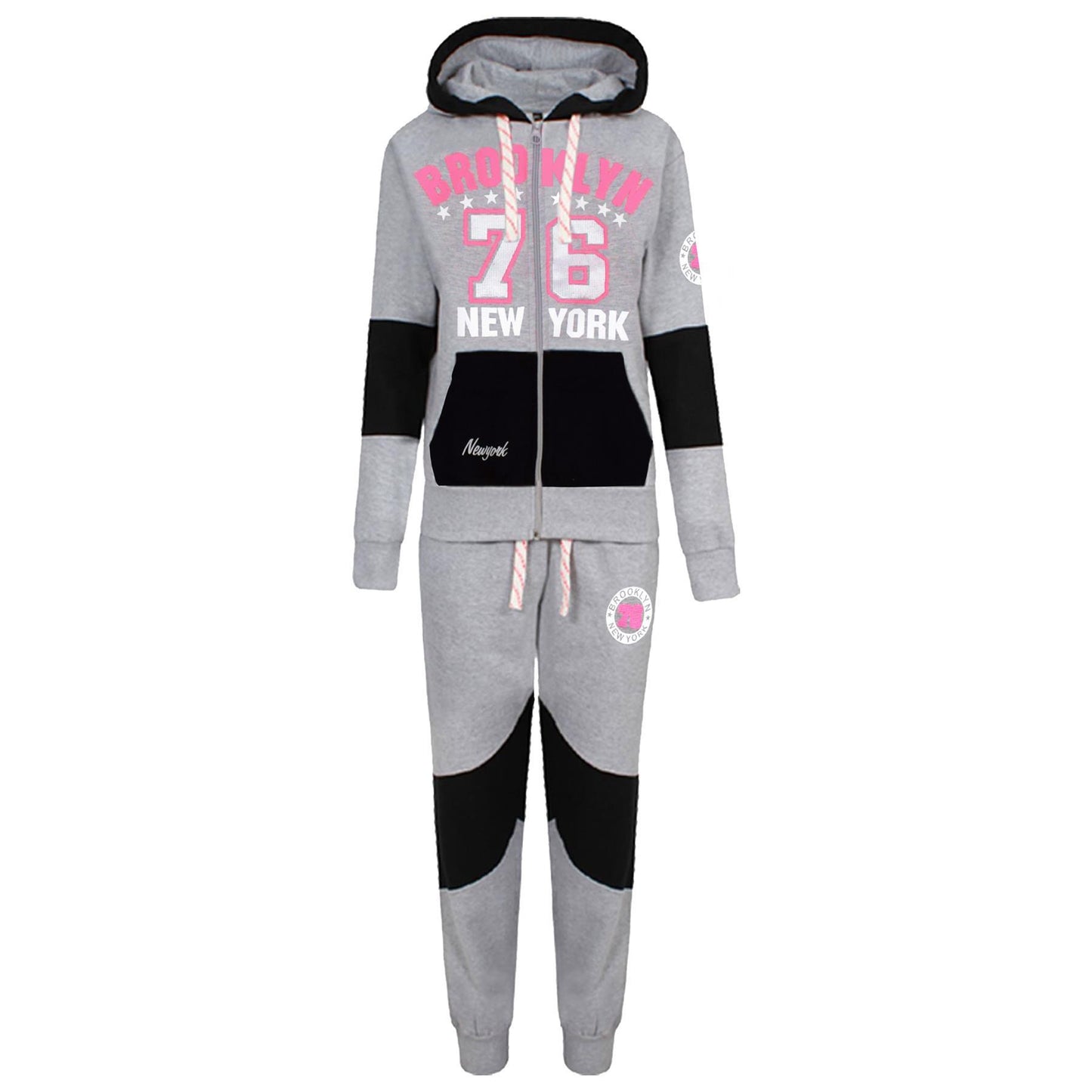 Kids Girls Tracksuit Brooklyn 76 New York Print Hoodie & Bottom Jog Suit 7-13 Year