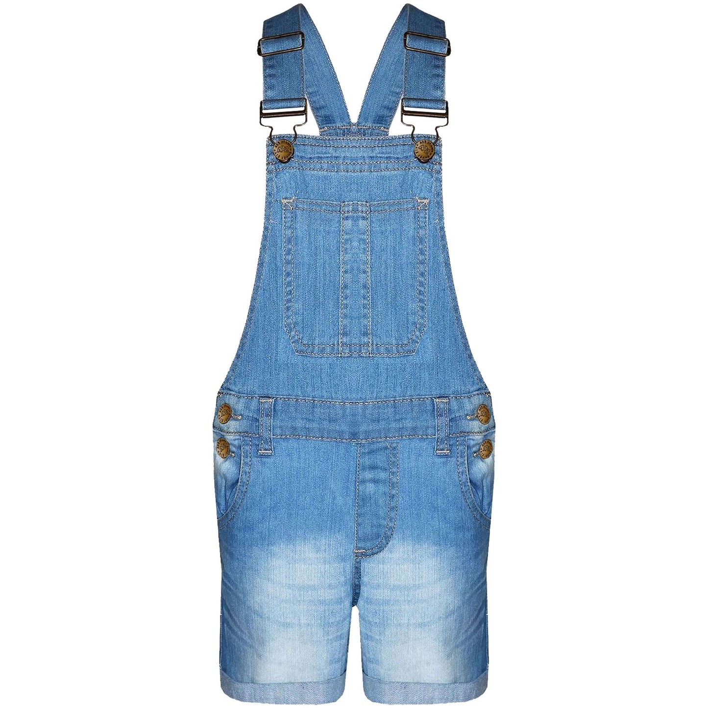 Kids Girls Denim Stretch Dungaree Shorts Jumpsuit Playsuit All In One 7-13 Years