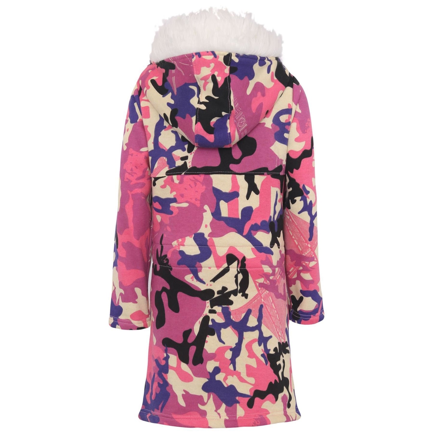 Kids Girls Hooded Camo Parka Jacket Faux Fur Coat New Fashion Age 5-13 Years