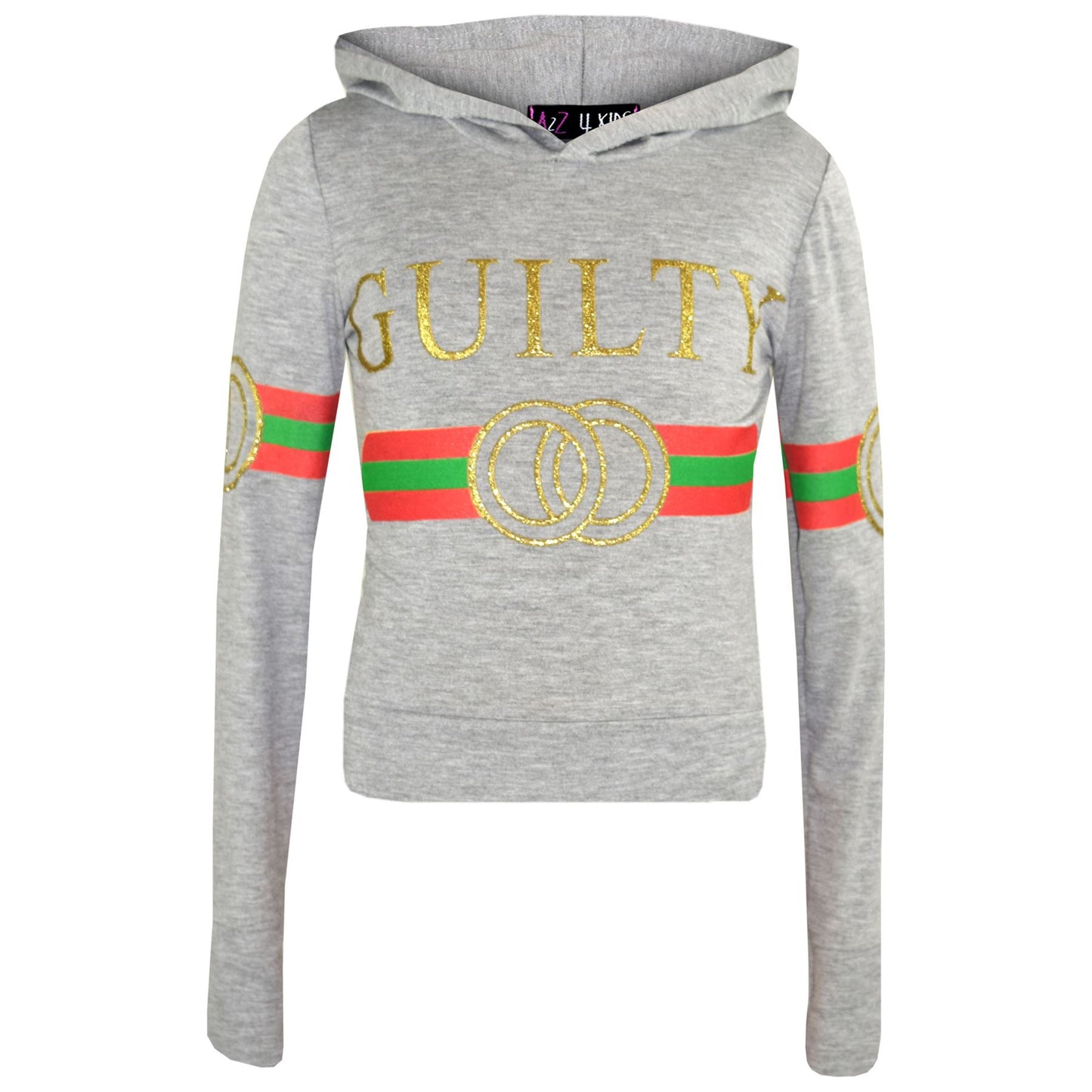Kids Girls Guilty Print Hooded Crop Top T Shirt Legging Lounge Wear Set 7-13 Yr