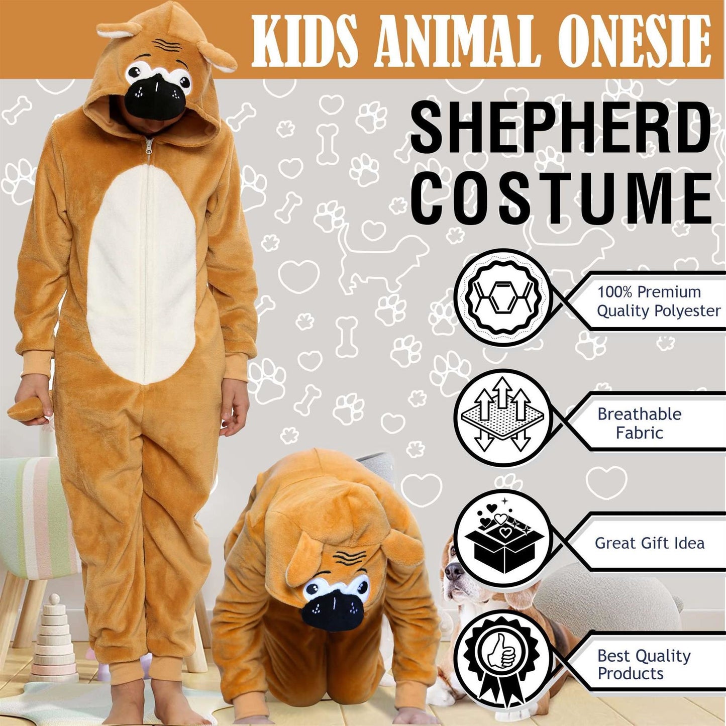 A2Z Onesie One Piece Kids Animal Pyjamas Shepherd Sleepsuit Costume Girls Boys
