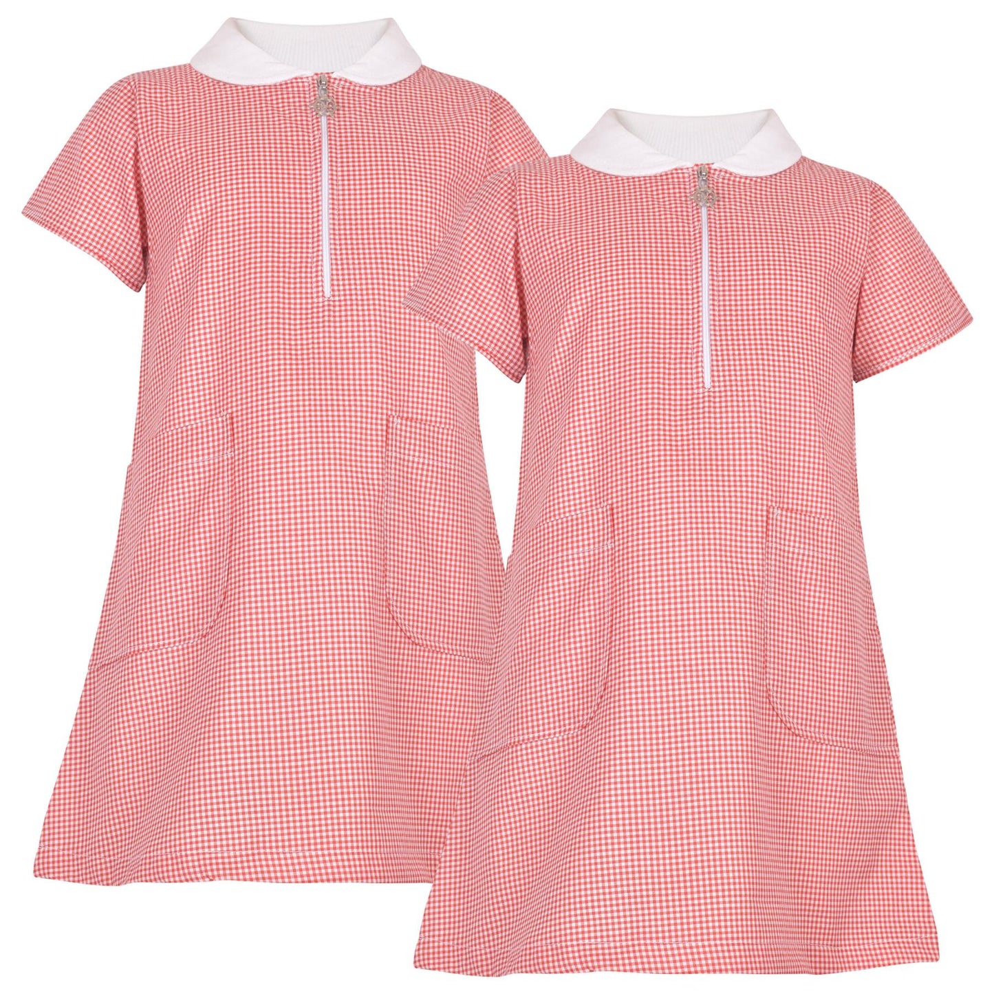 Girls Gingham 2 Pack School Dress Check Zip Up Summer Dresses With Scrunchies
