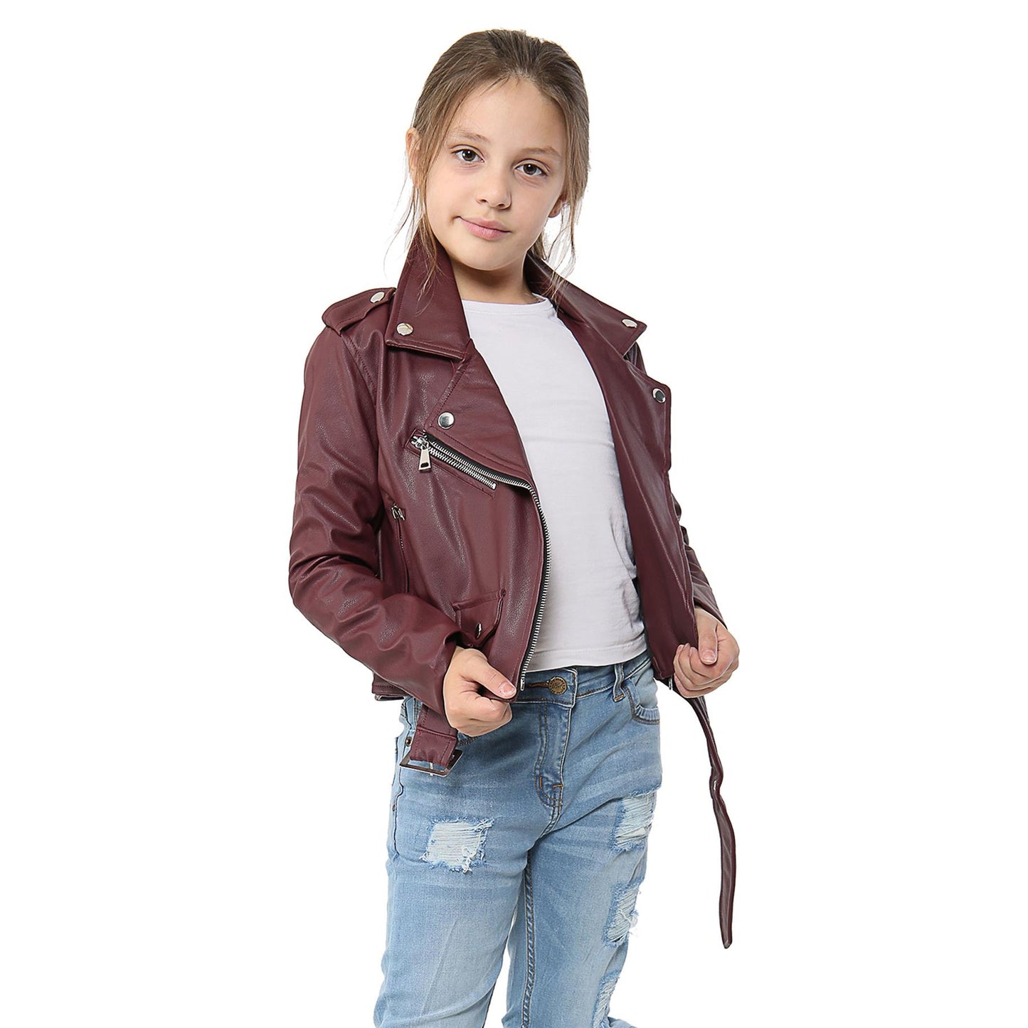 A2Z 4 Kids Girls PU Leather Jacket Zip Up Biker Trendy Belted Coats 5-13 Years