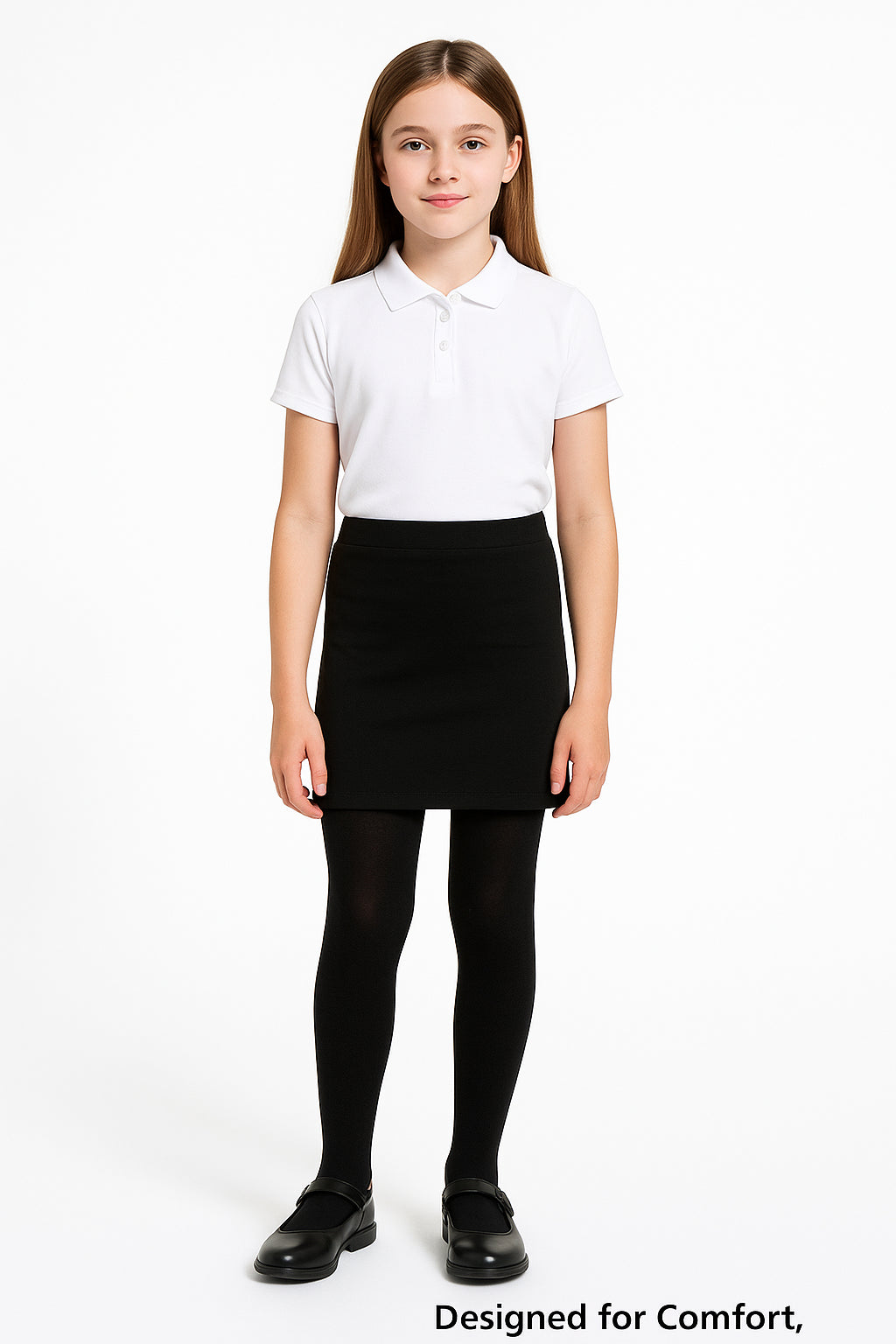 Kids Girls Black Mini School Skirt Stretch Waist Uniform Thigh Length Skirt