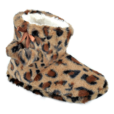Ladies Slipper Bootie Novelty Leopard Pattern Warm Winter Knitted Ankle Boots