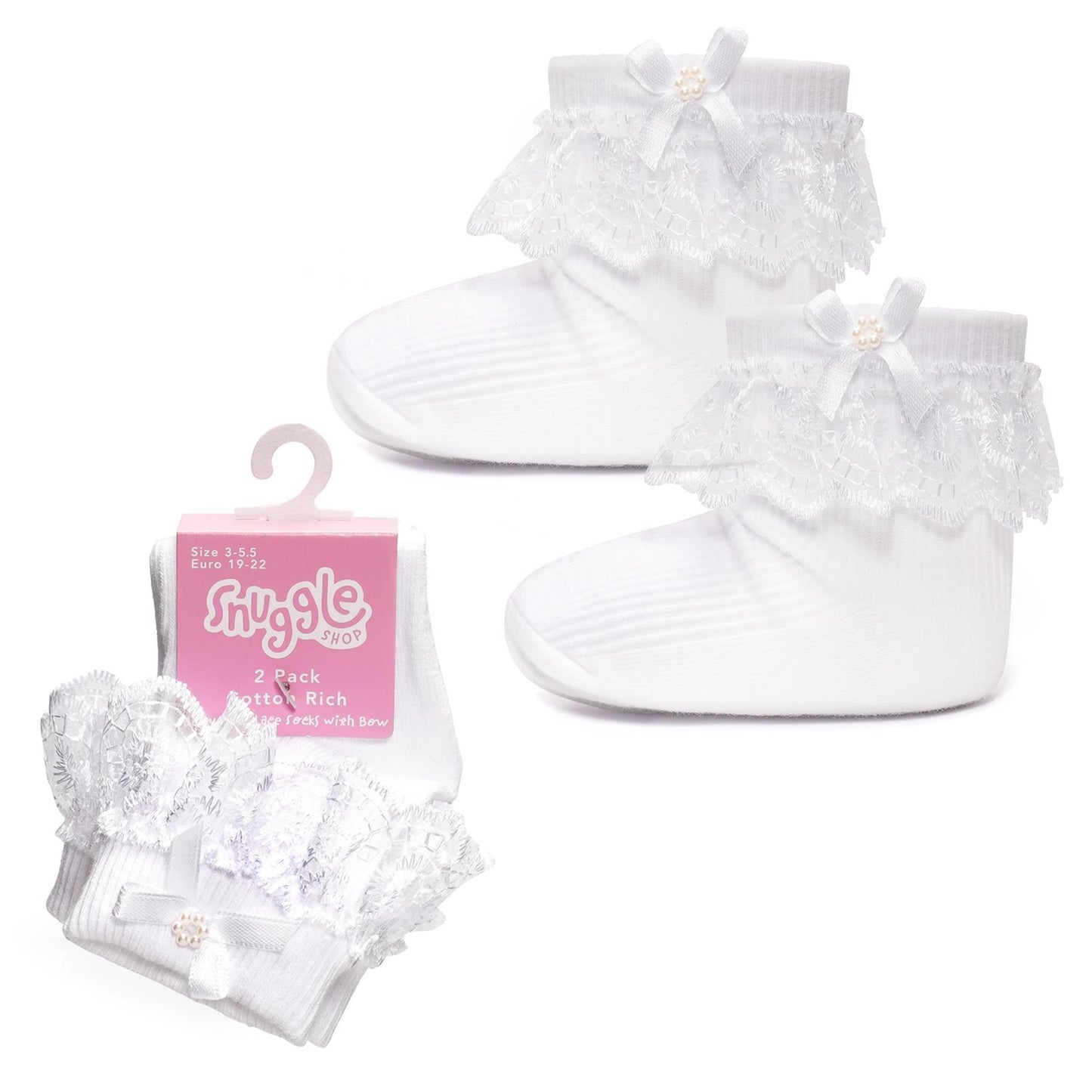A2Z 4 Kids 2 Pack Baby Girls Infant Toddler Lace Frilly Bow Socks Newborn Socks
