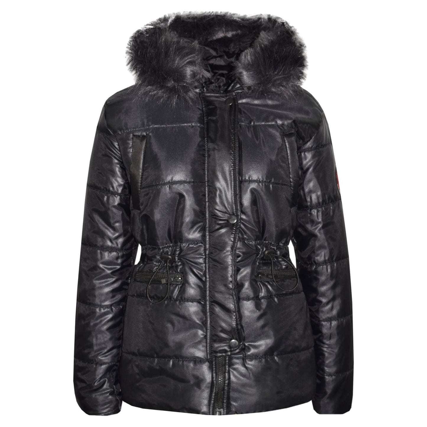 Kids Girls Jackets Puffer Hooded Detachable Faux Fur Wet Look Padded Long Coats