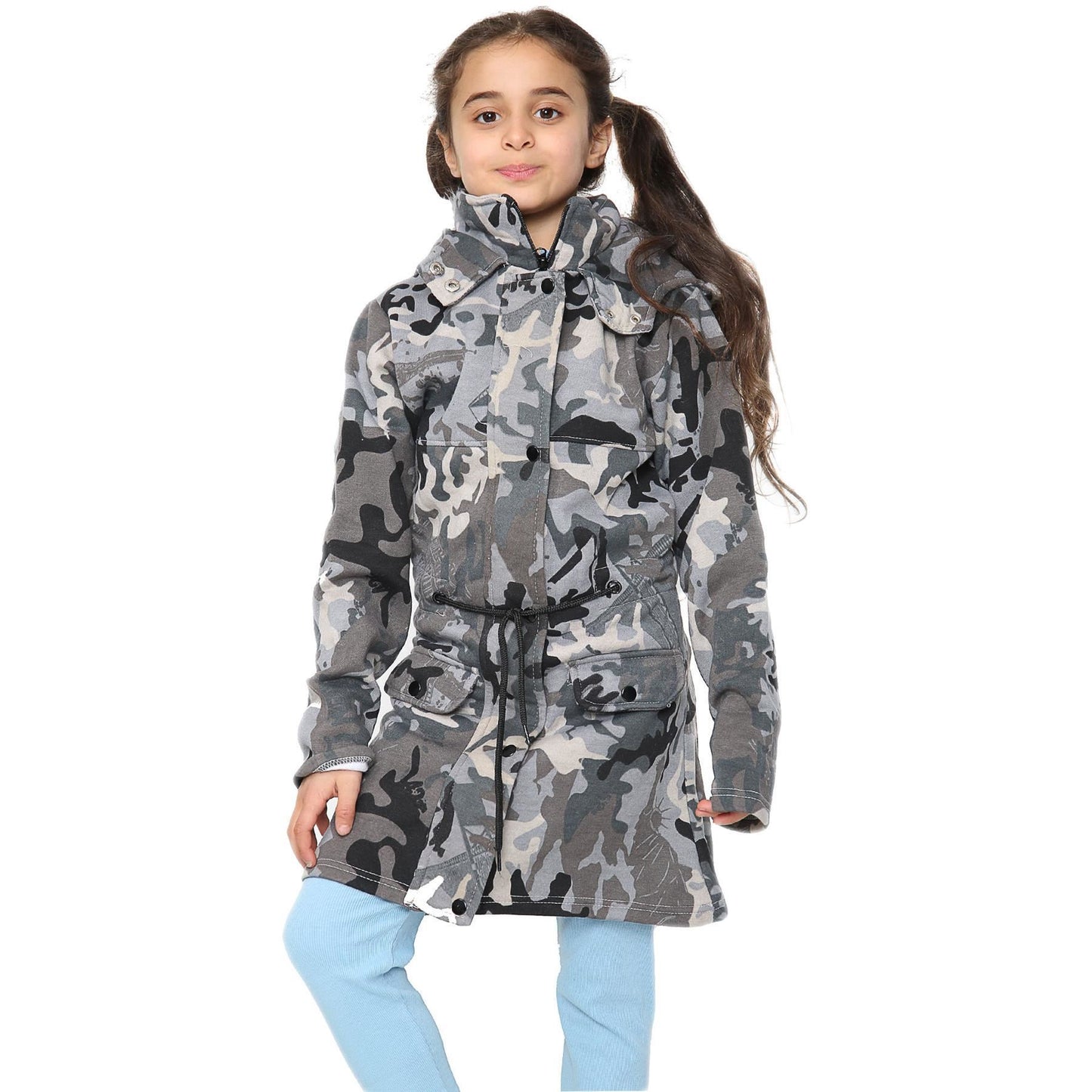 Kids Girls Hooded Camo Parka Jacket Faux Fur Coat New Fashion Age 5-13 Years