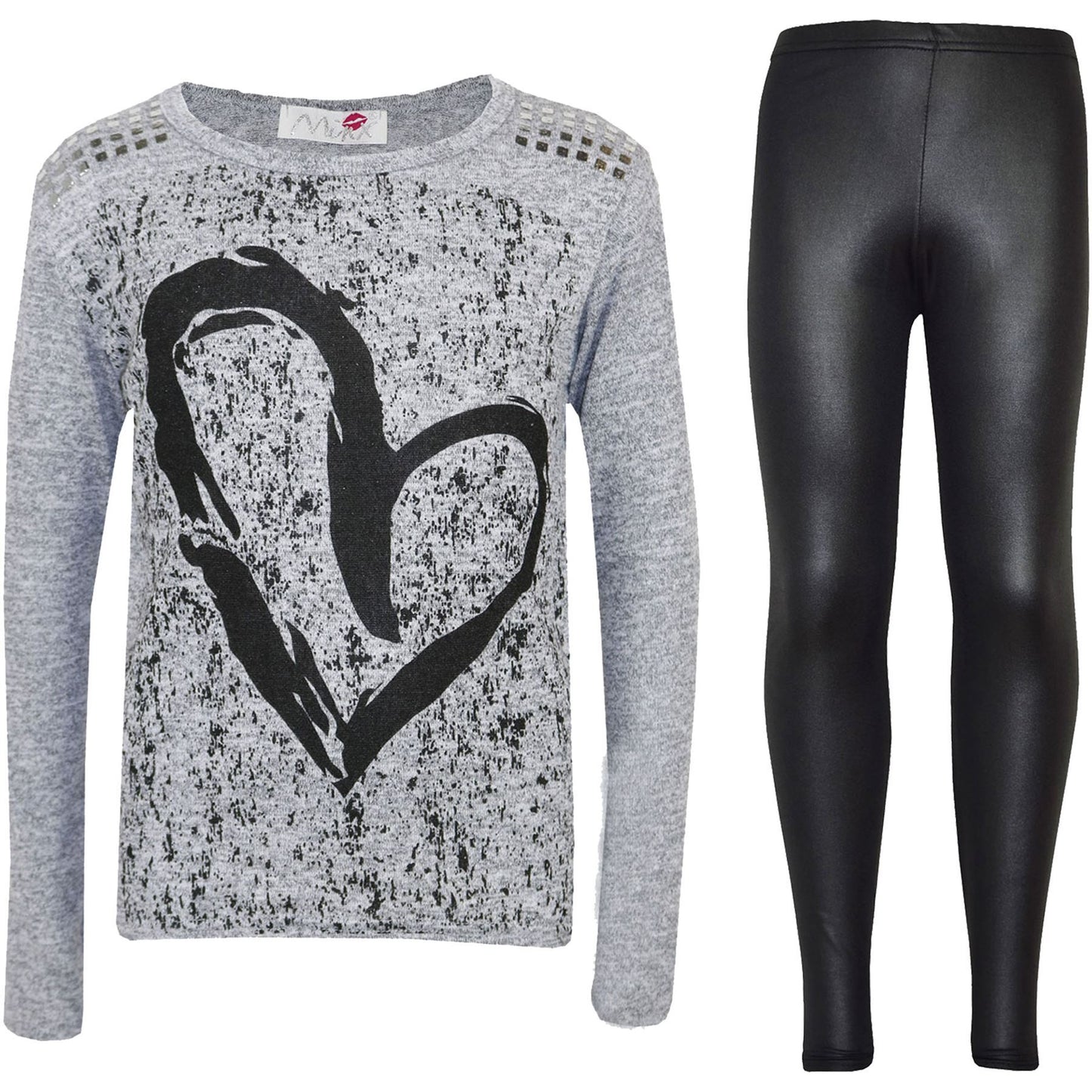 Kids Girls HEART Printed Trendy Top & Stylish Fashion Legging Set Age 7-13 Years