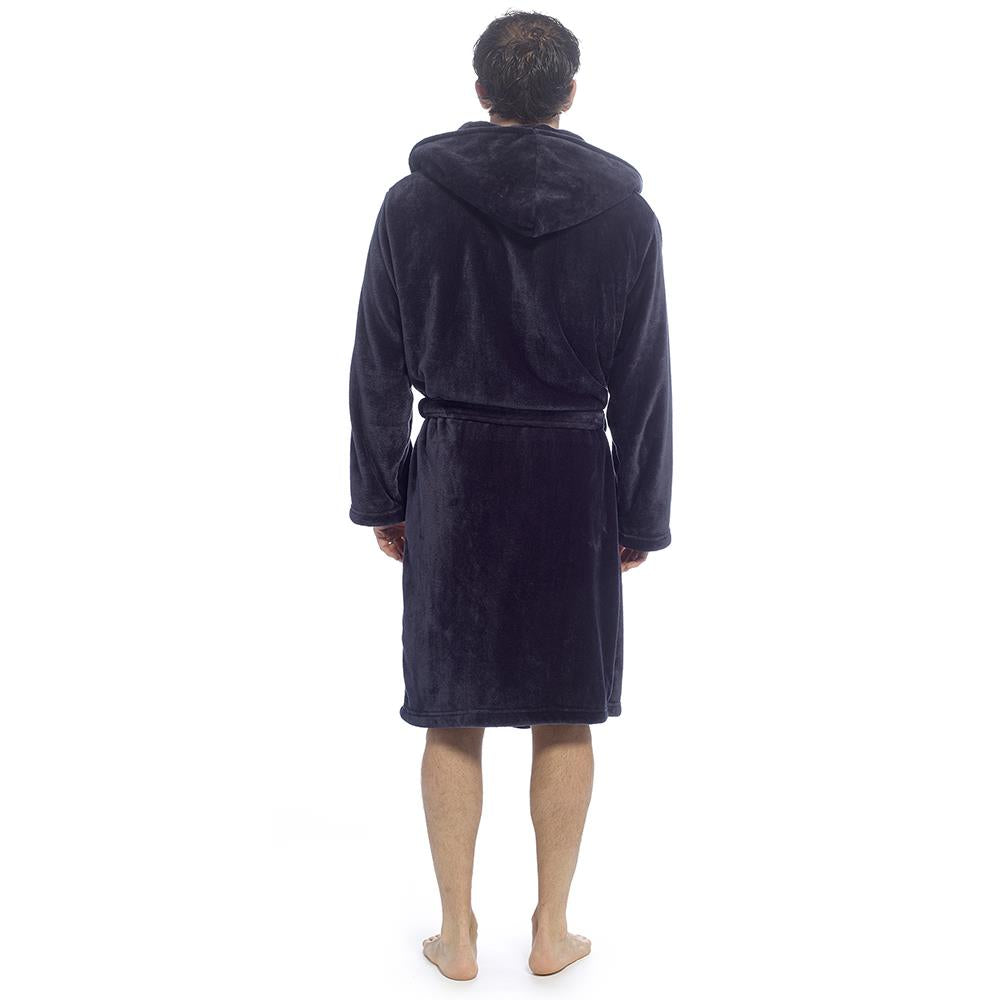 A2Z Mens Supersoft Hooded Fleece Gown Warm Plush Bathrobe with Belt M to XXL UK