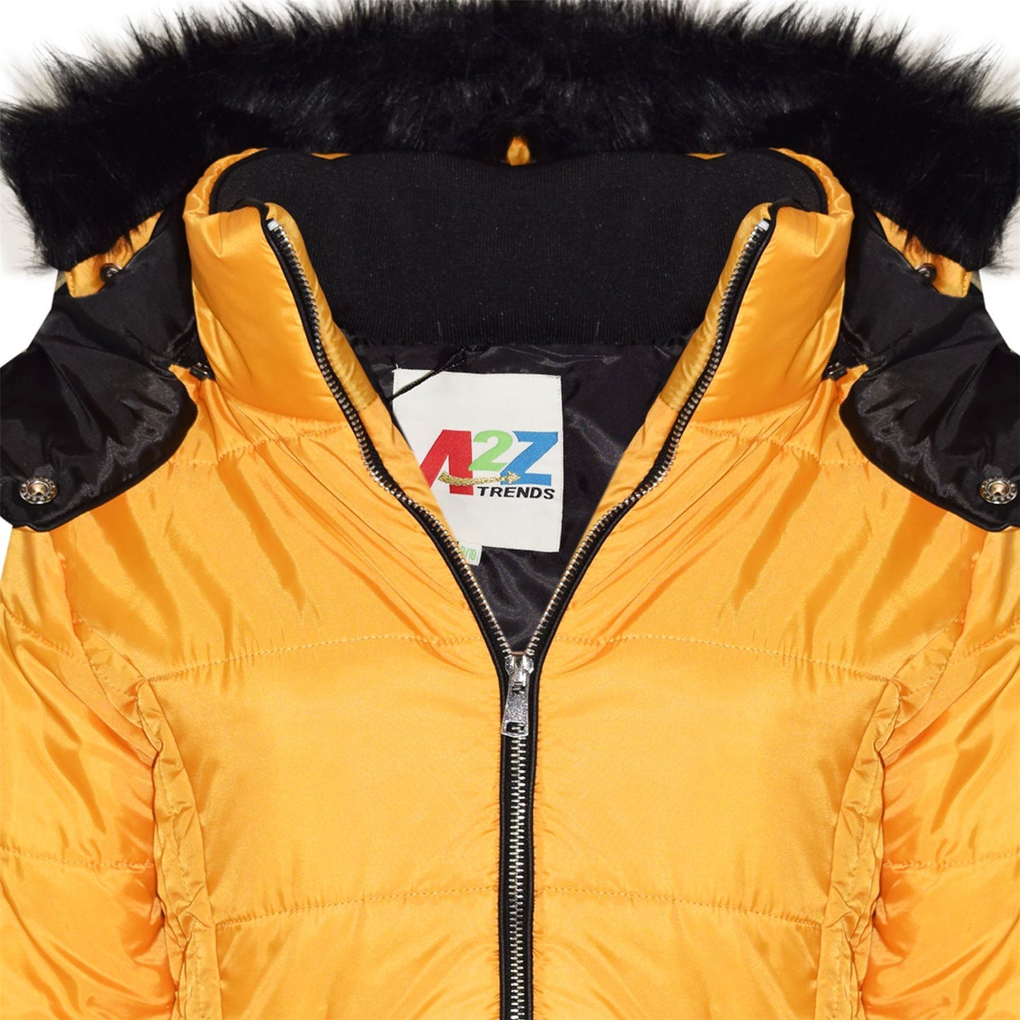 Girls Puffer Jacket Quilted Winter Coat Faux Fur Hood Warm Padded Zipped Coat