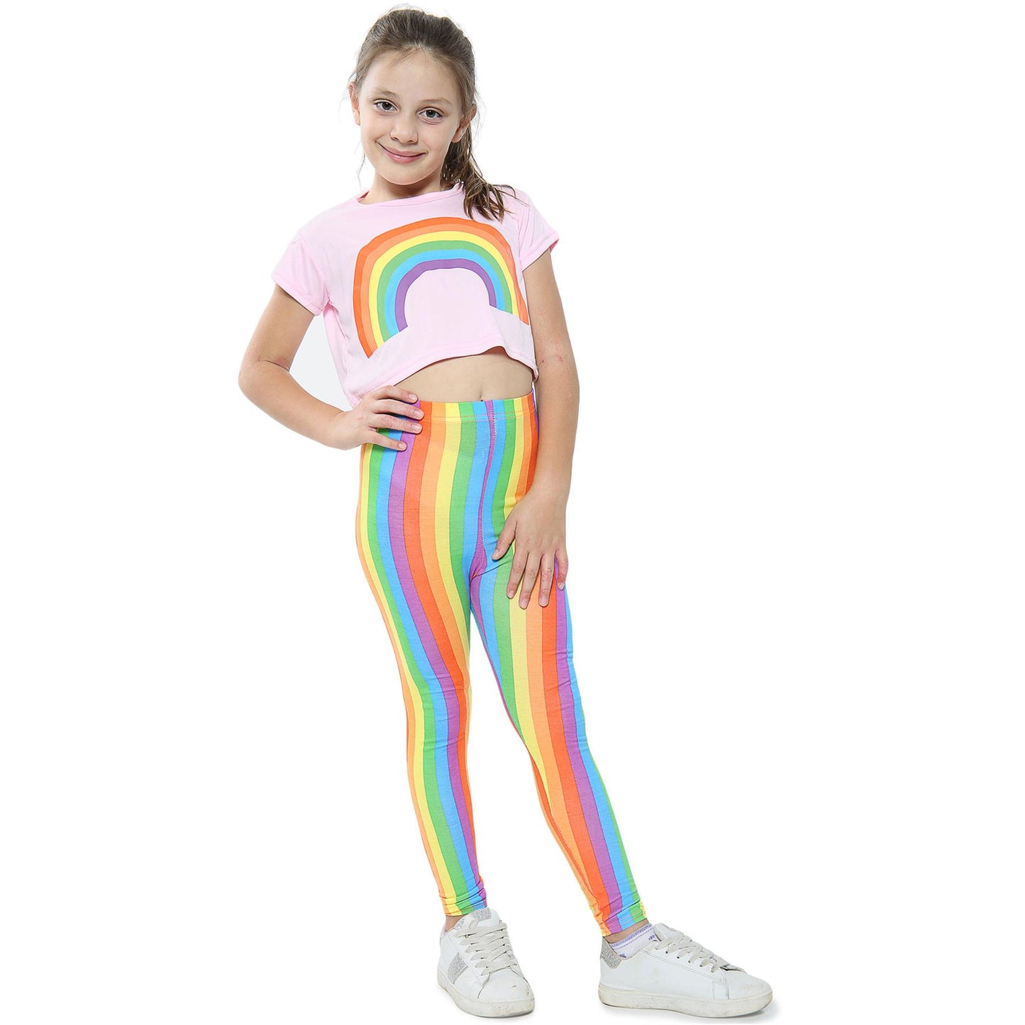 Kids Girls Crop Top & Legging Set Rainbow Fashion Two Piece Outfit Clothing Set