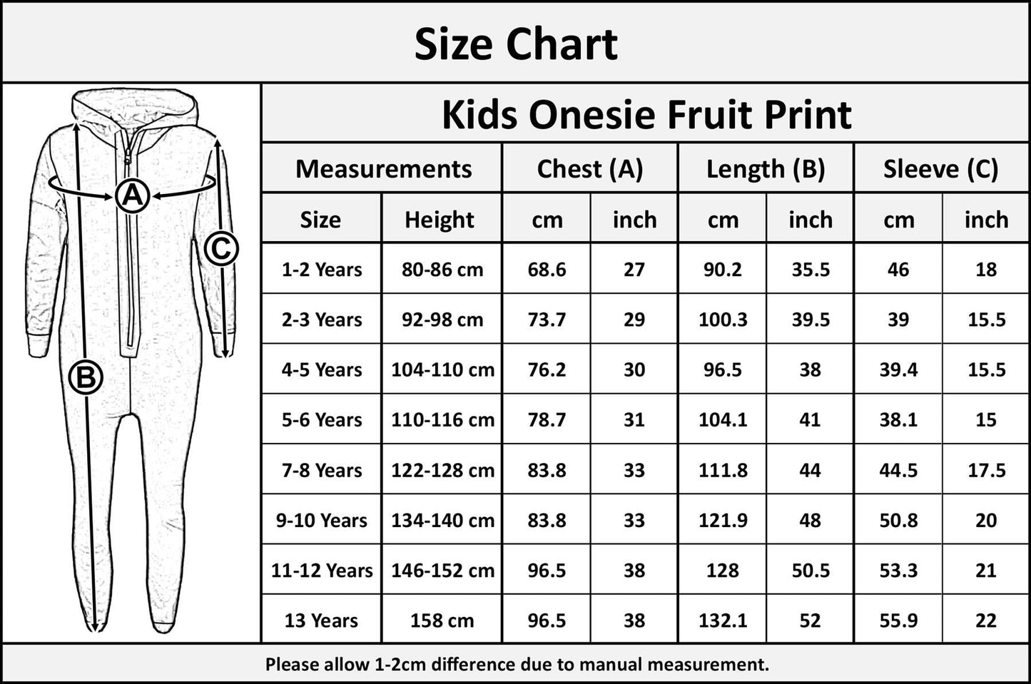 Kids Girls Boys Fruit Print Adorable Comfy Costume A2Z Onesie One Piece Pyjamas
