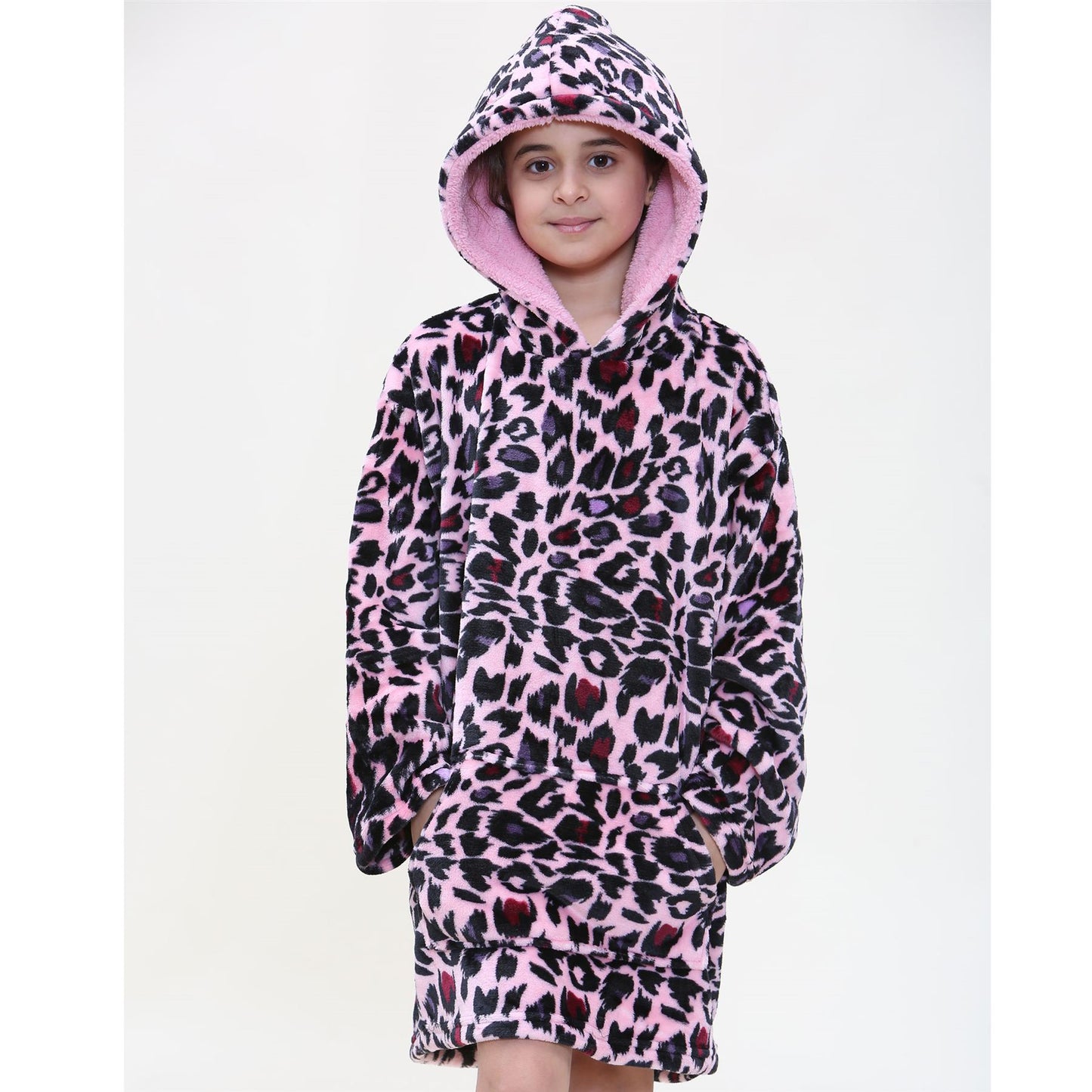 Kids Girls Boys Oversized Hoodie Blue Tartan Printed Snuggle Soft Fleece Blanket