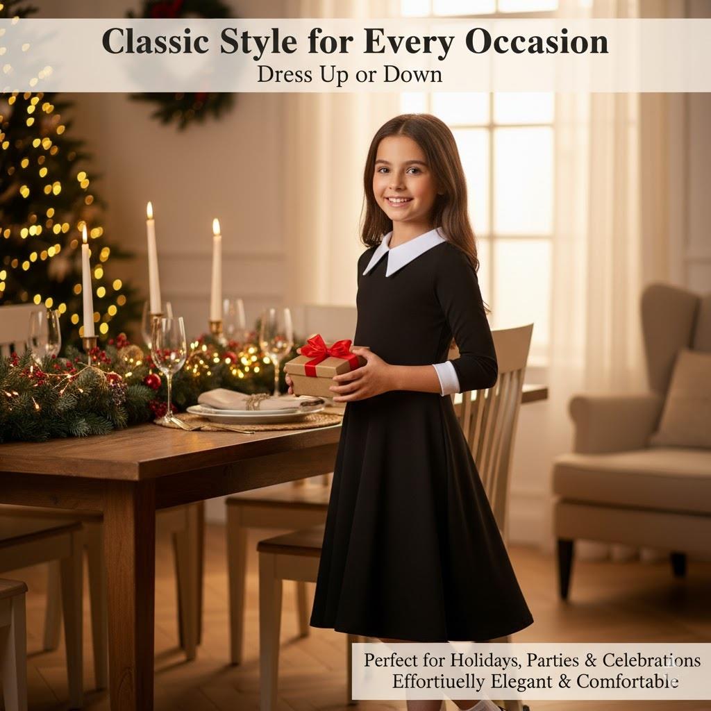 A2Z 4 Kids Girls Swing Dress Long Sleeve Peter Pan Collar Gothic Girl Dress