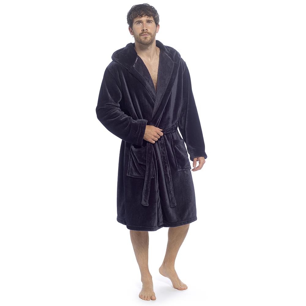 A2Z Mens Supersoft Hooded Fleece Gown Warm Plush Bathrobe with Belt M to XXL UK